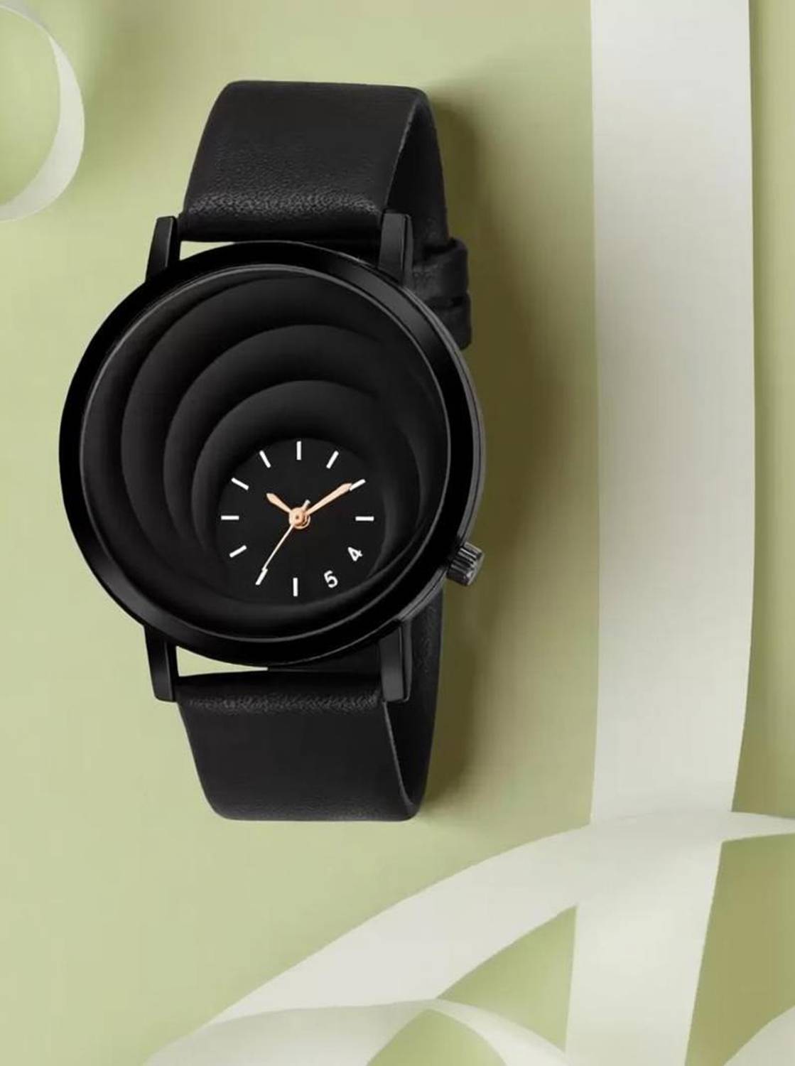 Alkhwatches Unisex black watch with a cut glass dial, suitable for boys, men, girls, & women Unisex Unique Embossed Dial Analog Watch  - For Boys & Girls