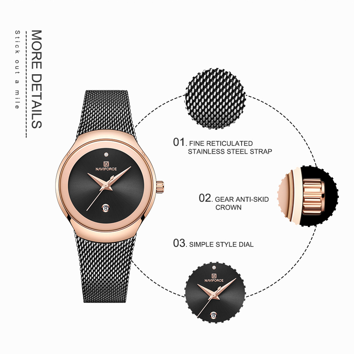 Image of NAVIFORCE 5004 Japanese Quartz Stainless Steel Mesh Strap Elegant Waterproof Wristwatch Analog Watch - For Women