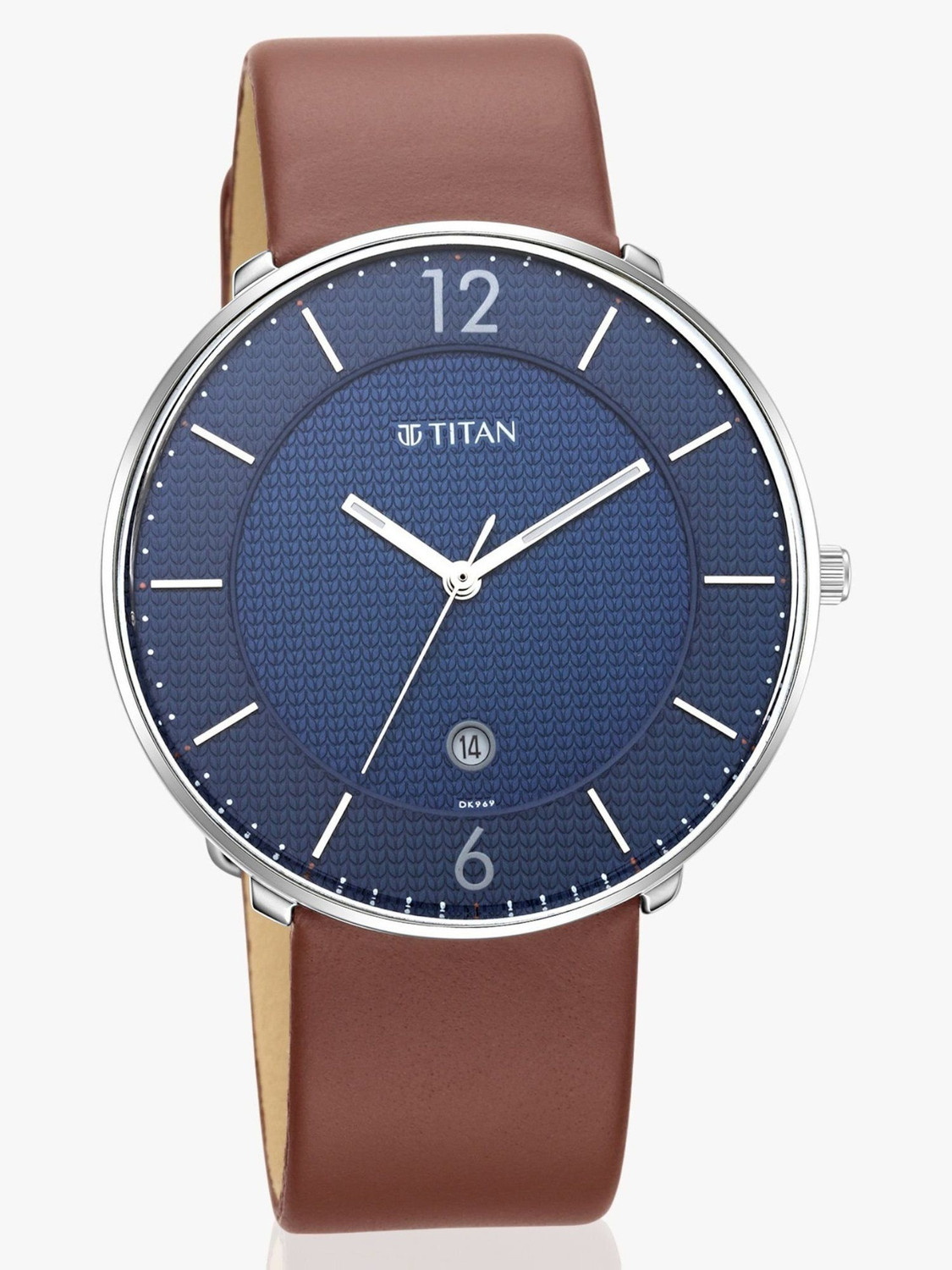 Image of Titan Minimals With Date Blue Dial Brown LeatherStrap Analog Watch - For Men NS1849SL03,1791118,1849SL03