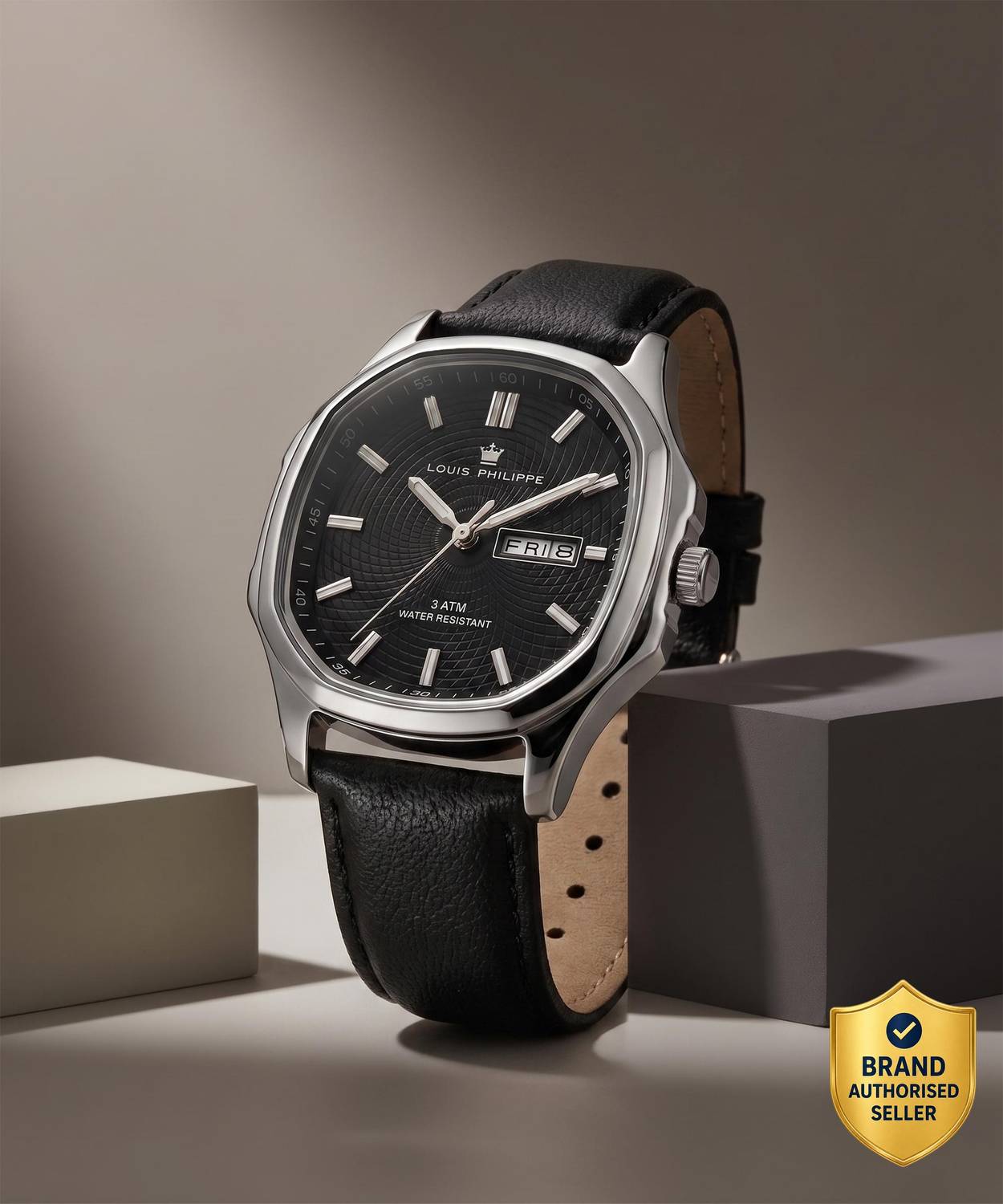 Louis Philippe Day-Date Black Dial Analog Watch for Men
