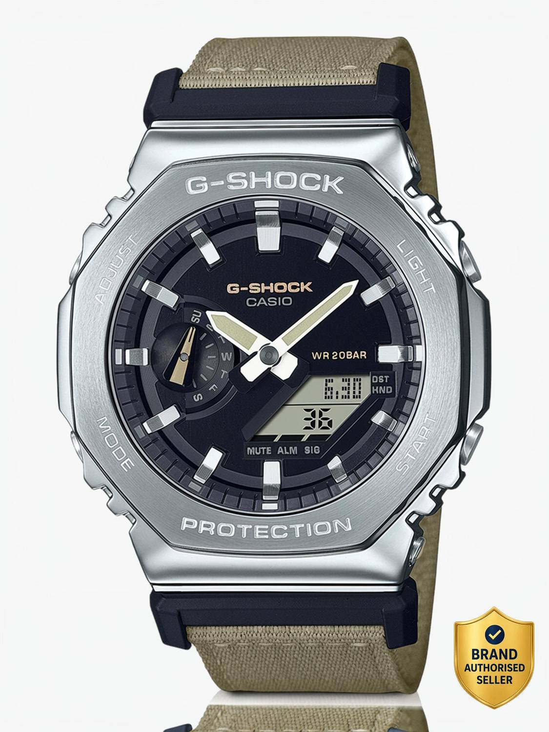 CASIO GM-2100C-5ADR G-SHOCK Black Dial Brown Cloth Band Watch - Image 1