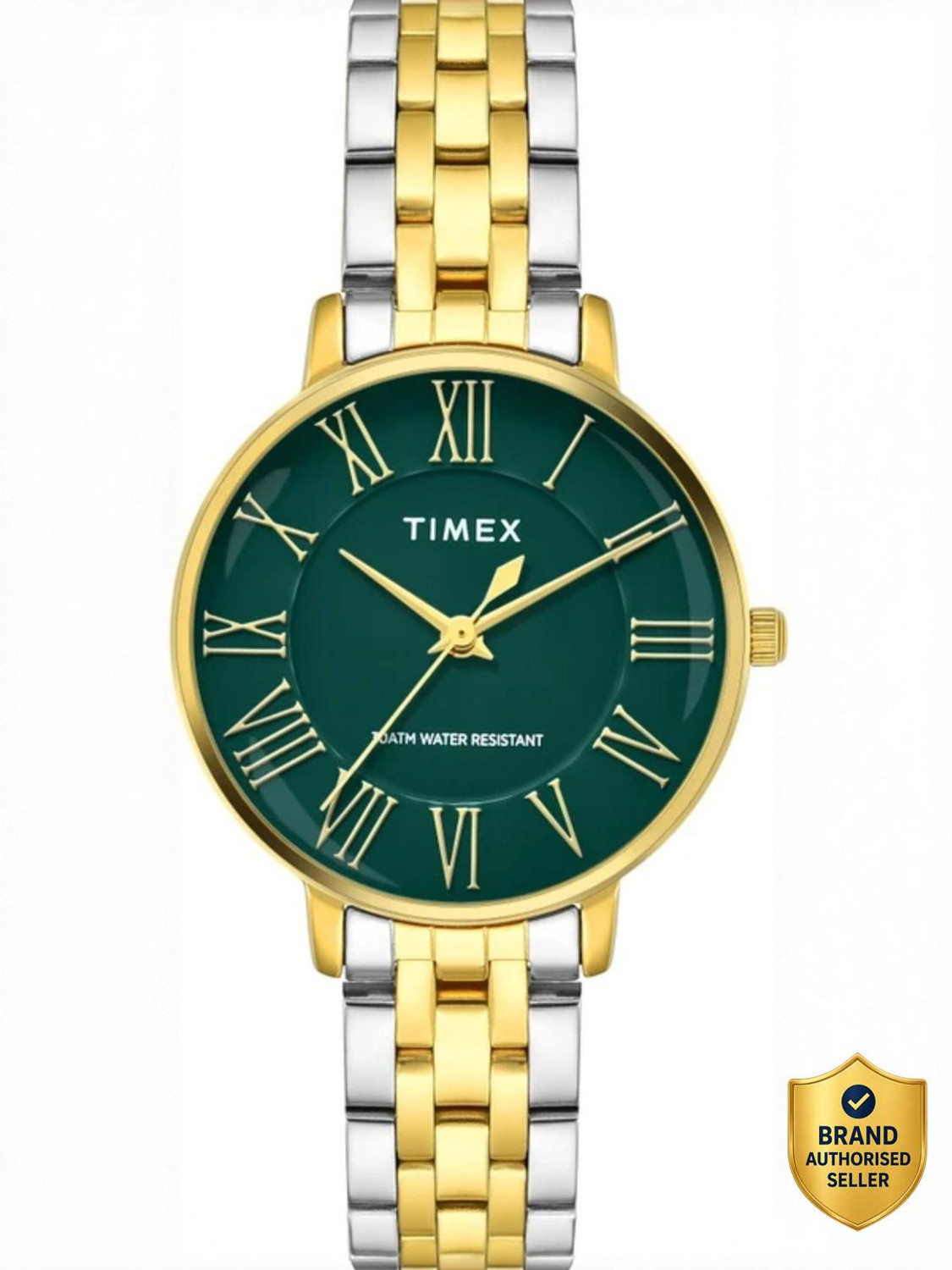 Image of Fastrack Vyb Iconique Fastrack Vyb Iconiqu� Quartz Green Dial Gold Strap Analog Watch - For Women
