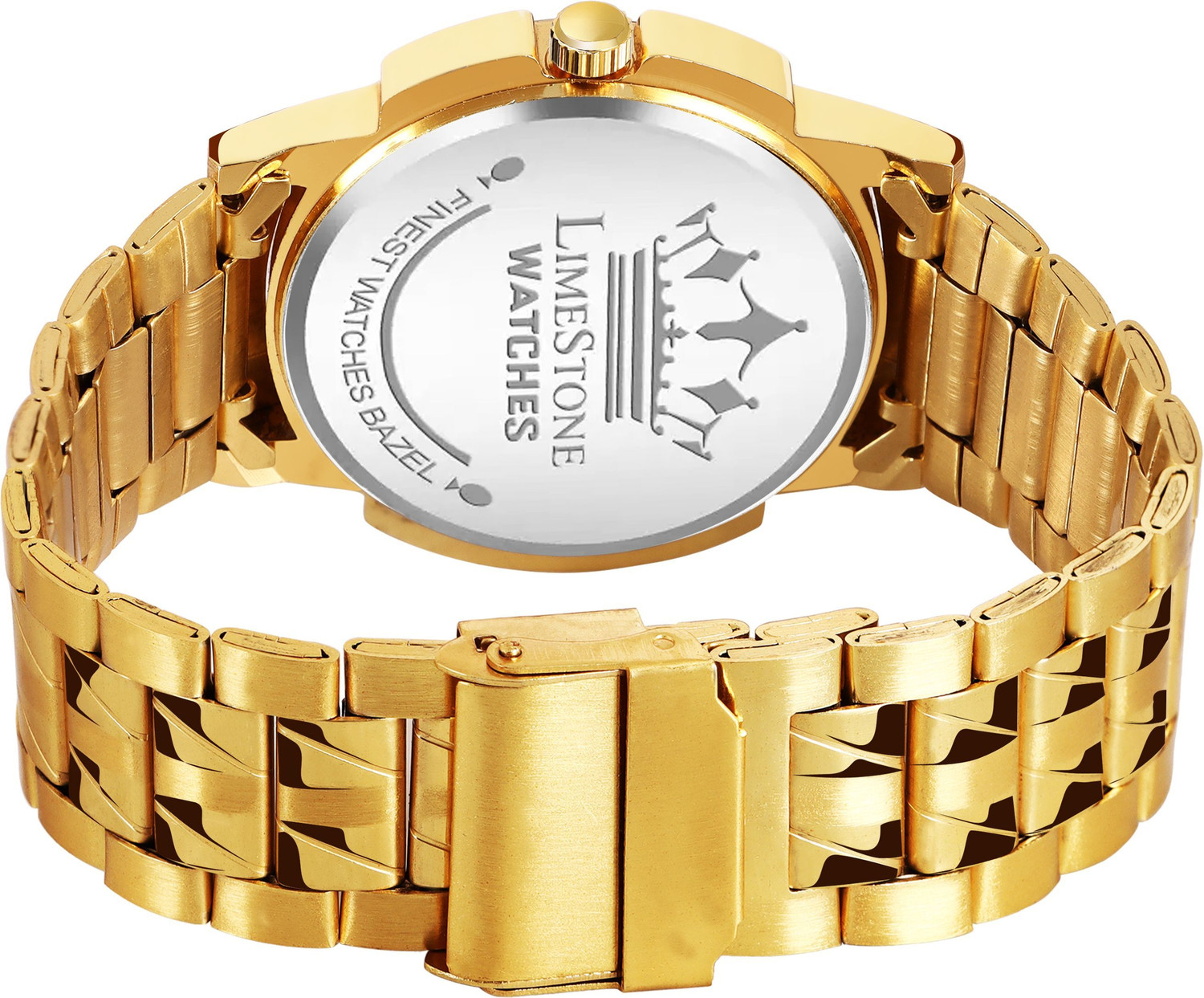 Image of LIMESTONE Day & Date Original HMTS Gold Plated Adjsutable HMTS Bracelet Quartz Analog Watch - For Men