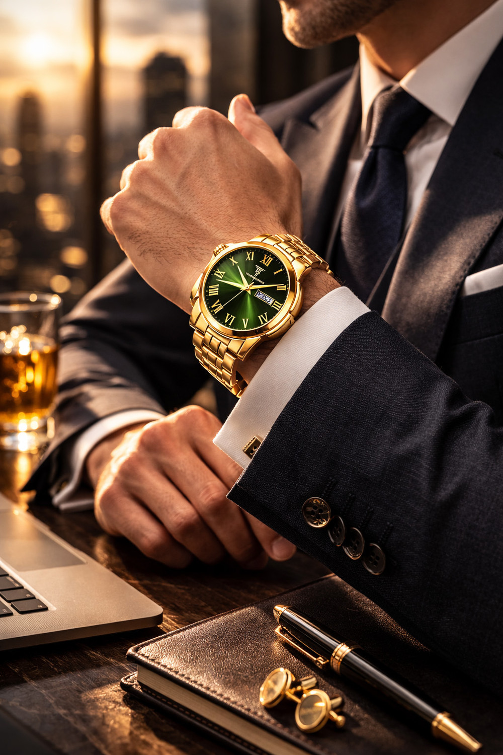 Image of TIMEWORKS 417YYM16 TIMEWORKS Designer Day and Date Green Dial Men's & Boy's Analog Watch - For Men
