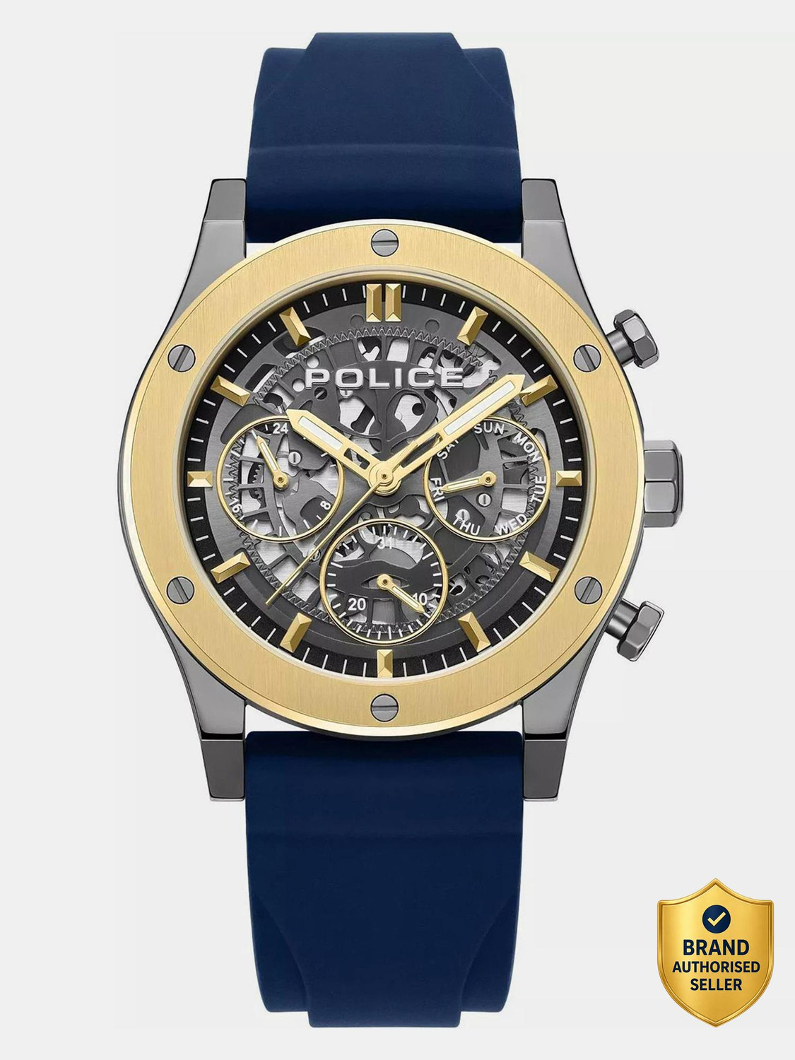 Image of Police Knotty Skeleton Round Dial Silicon Strap Multifunction Watch for Men Analog Watch - For Men