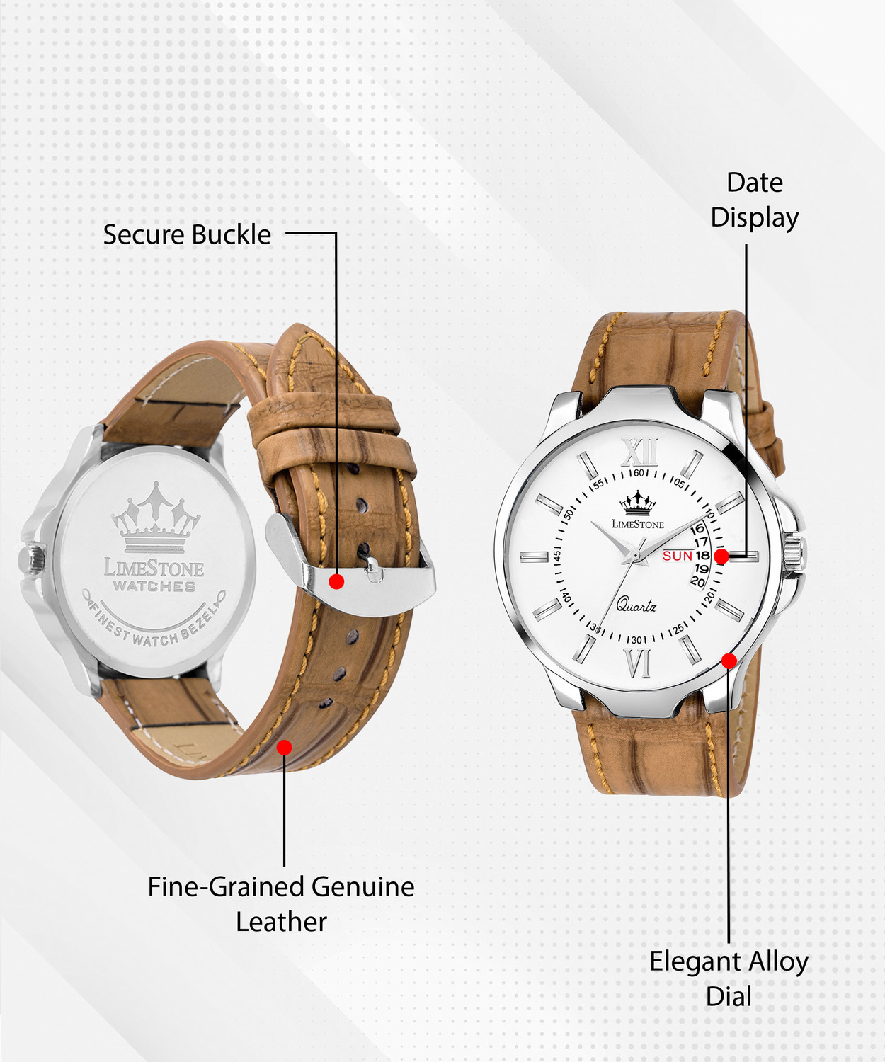 Image of LIMESTONE Avatar Day and Date Functioning Crocodile Strap Analog Analog Watch - For Men