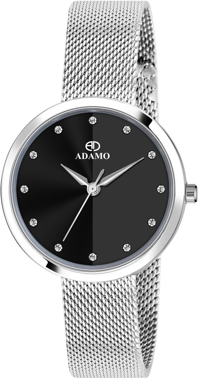 ADAMO 872SSM02 watch Scratch Resistant Black Dial Round Shaped with Metal Chain Premium Analog Watch  - For Women