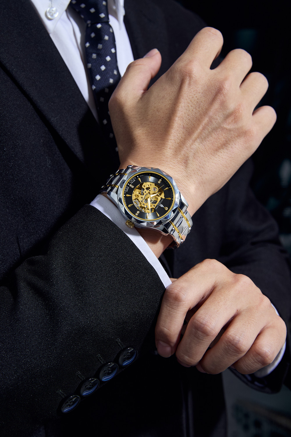 Image of London Fog Berkeley Collection Automatic Mechanical Skeleton Two-Tone Silver & Gold Strap Analog Watch - For Men LFM10025-11