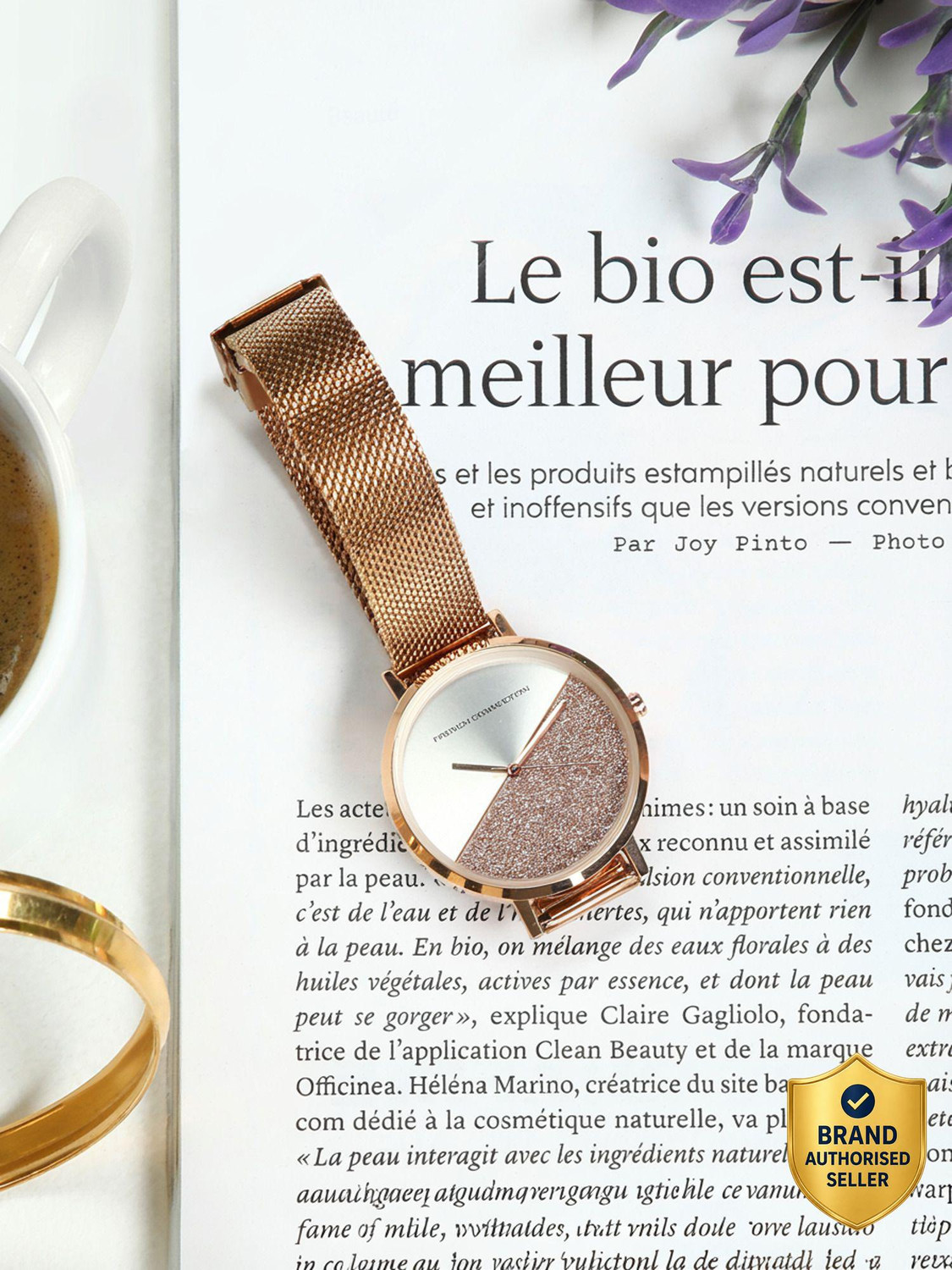 Image of French Connection Women's Analog Rose Gold Watch | Silver Sunray Round Dial Analog Watch - For Women