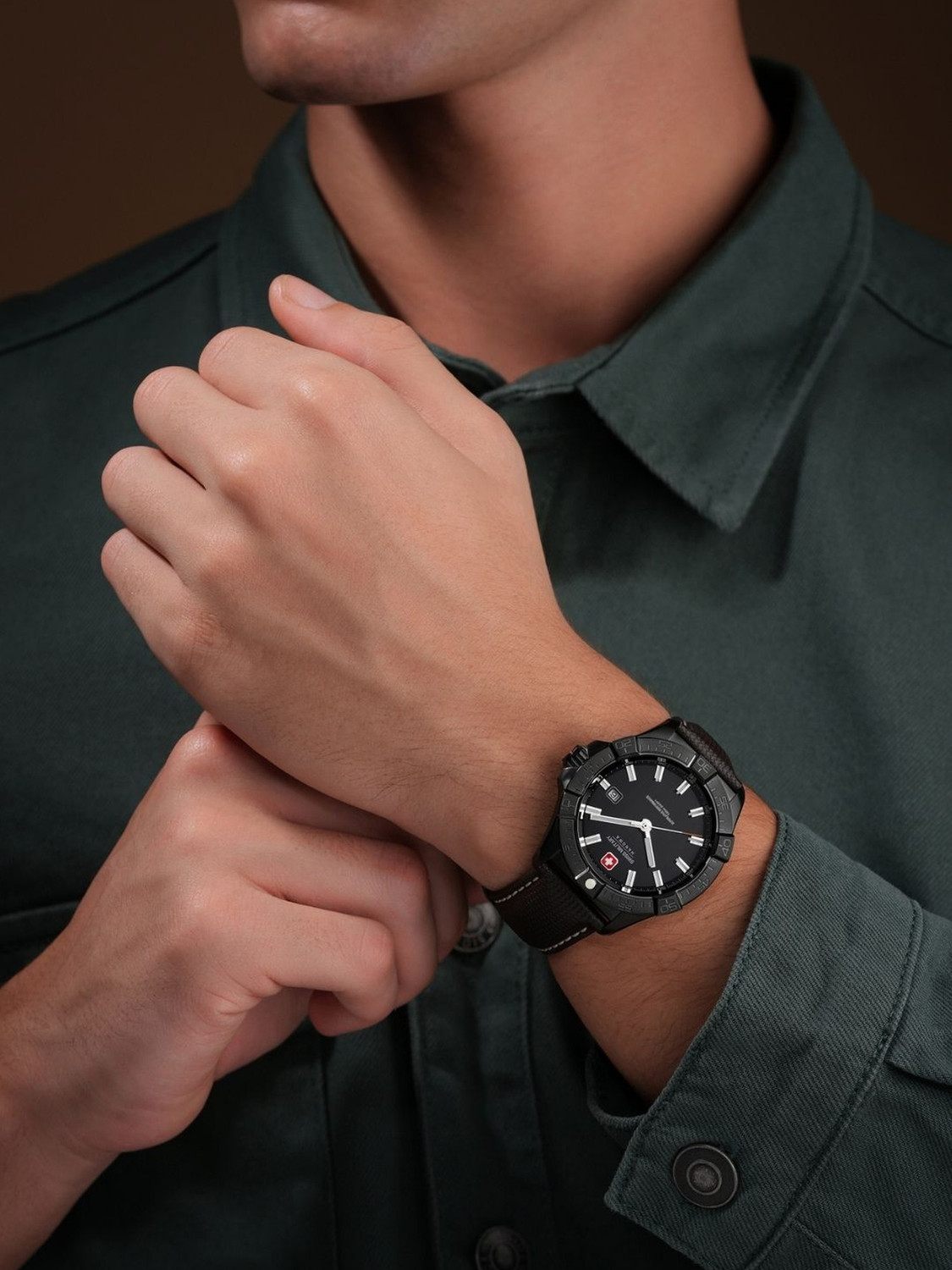 Image of Swiss Military Hanowa JOCKWORTH Jockworth Dated Black Dial | Swiss Made | Brown Leather Quartz Watch for Men Analog Watch - For Men