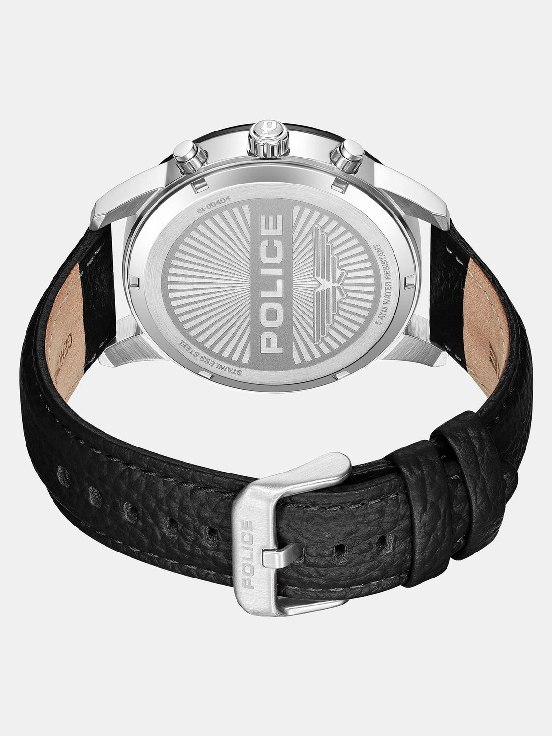 Image of Police Urban Rebel Police Multifunction Grey Dial Black Leather Strap Analog Watch - For Men