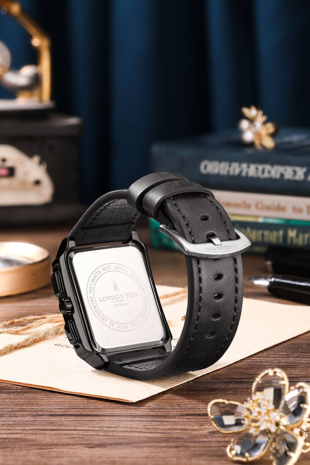 London Black Dial Leather Strap Men's Watch - Image 5
