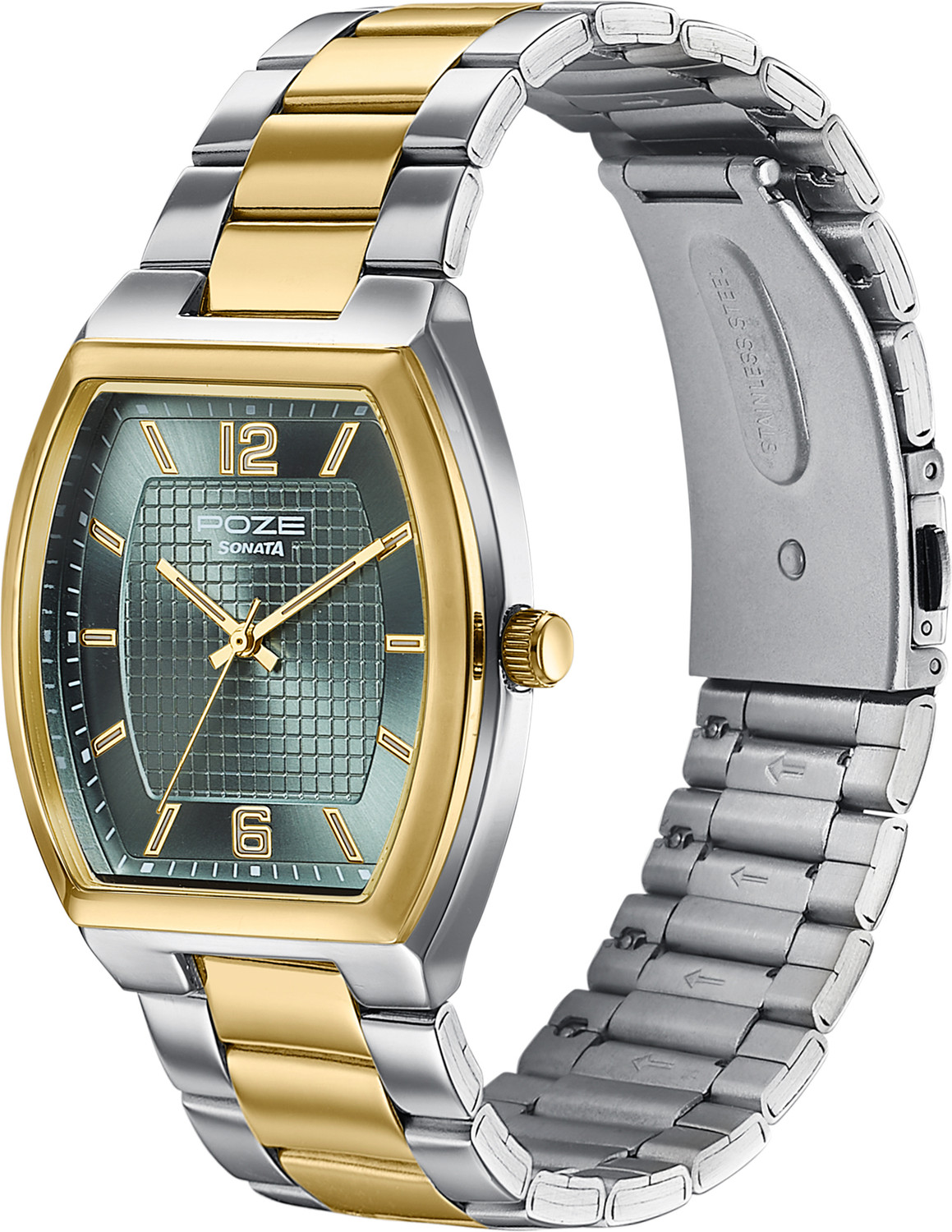Image of SONATA Poze 8 Sonata Poze 8 Quartz Green Dial IPS+IPG 304SS Sheet Metal Strap Analog Watch - For Men