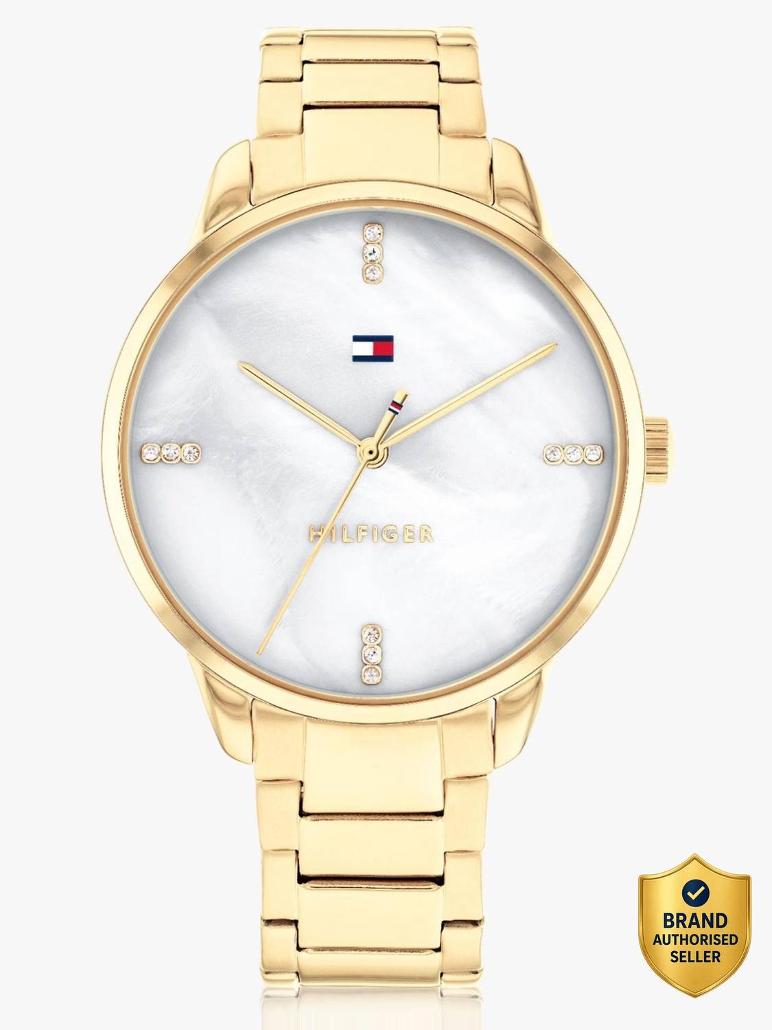 TOMMY HILFIGER Paige Tommy Hilfiger White MOP Dial Gold Stainless Steel Strap Analog Watch - For Women TOMMY HILFIGER Paige Tommy Hilfiger White MOP Dial Gold Stainless Steel Strap Analog Watch - For Women