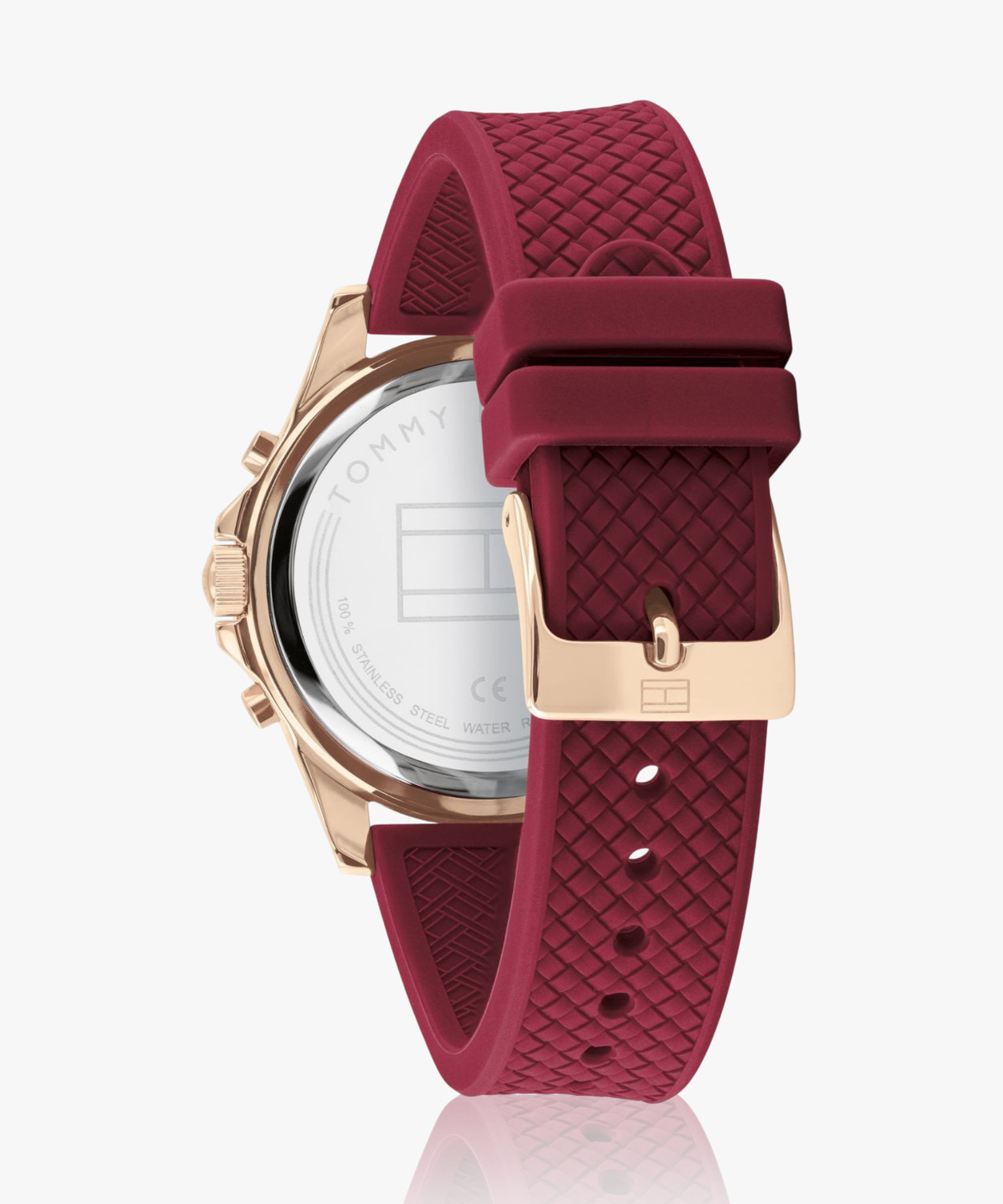 Image of TOMMY HILFIGER NCTH1782200 Tommy Hilfiger Multifunction Silver Dial Crimson Silicone Strap Analog Watch - For Men