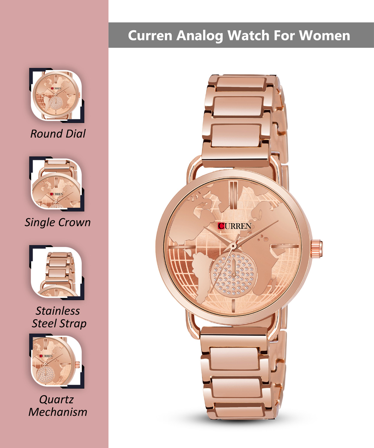 Image of Curren 3853 Fashion Casual Stainless Steel Watches Quartz Wristwatch Ladies Gifts Analog Watch - For Women