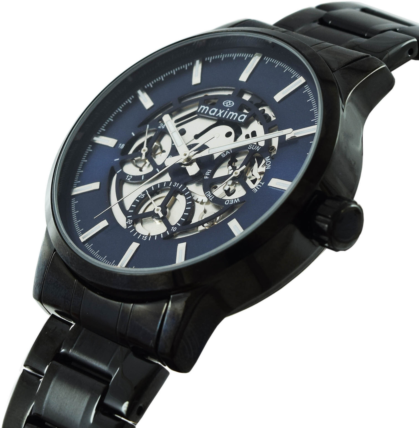 Image of MAXIMA Apex Collection Apex Men's Skeleton Analog Watch Blue Dial Black Metal Strap Analog Watch - For Men