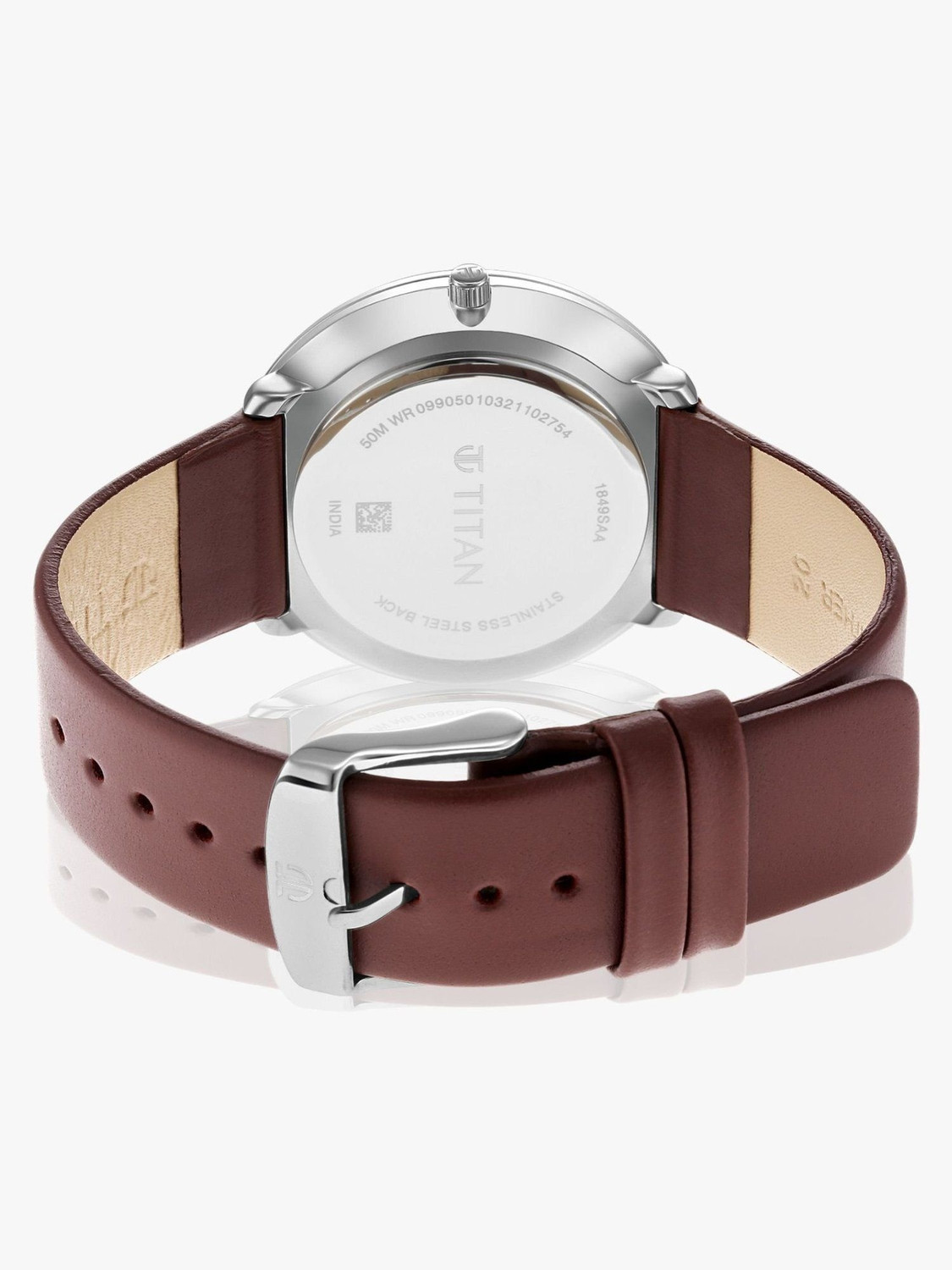Image of Titan Minimals With Date Blue Dial Brown LeatherStrap Analog Watch - For Men NS1849SL03,1791118,1849SL03