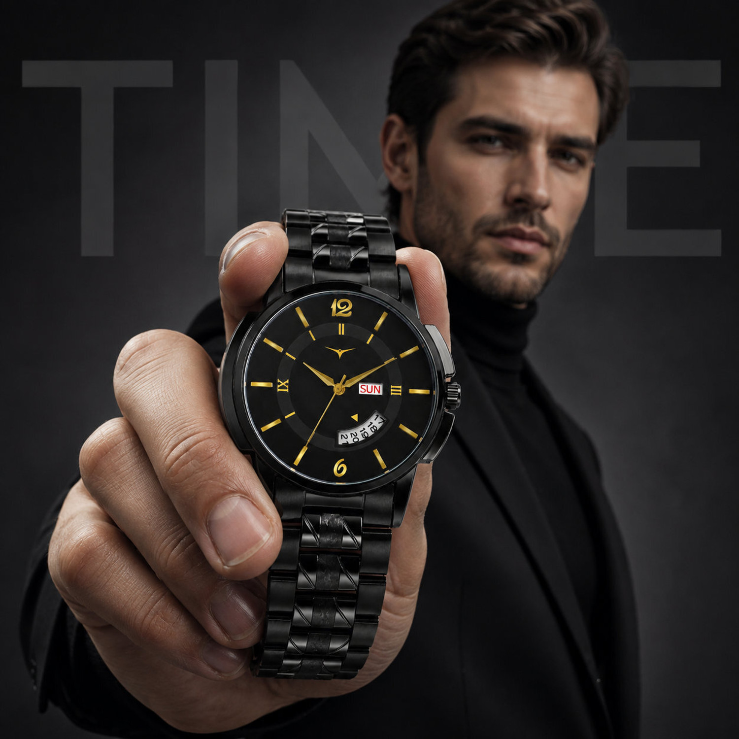 Image of NESTER J-16-DD-Z1006-FULL-BLACK Men Boys Analog Watch Black Dial Metal Bracelet Adjustable Strap Casual Wear Analog Watch - For Men