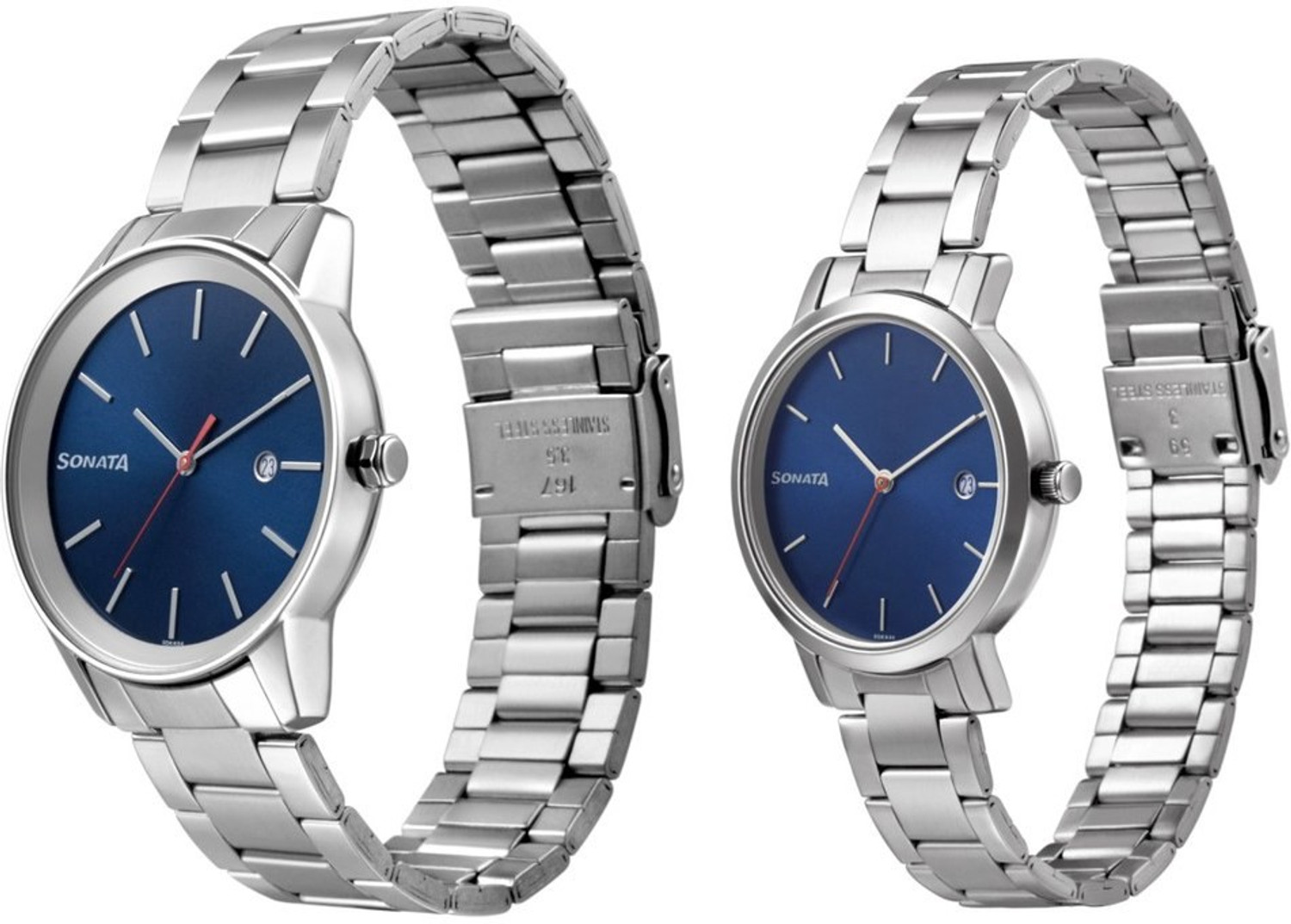 Image of SONATA Sonata Bandhan Blue Dial Silver MetalStrap Couple Analog Watch - For Couple