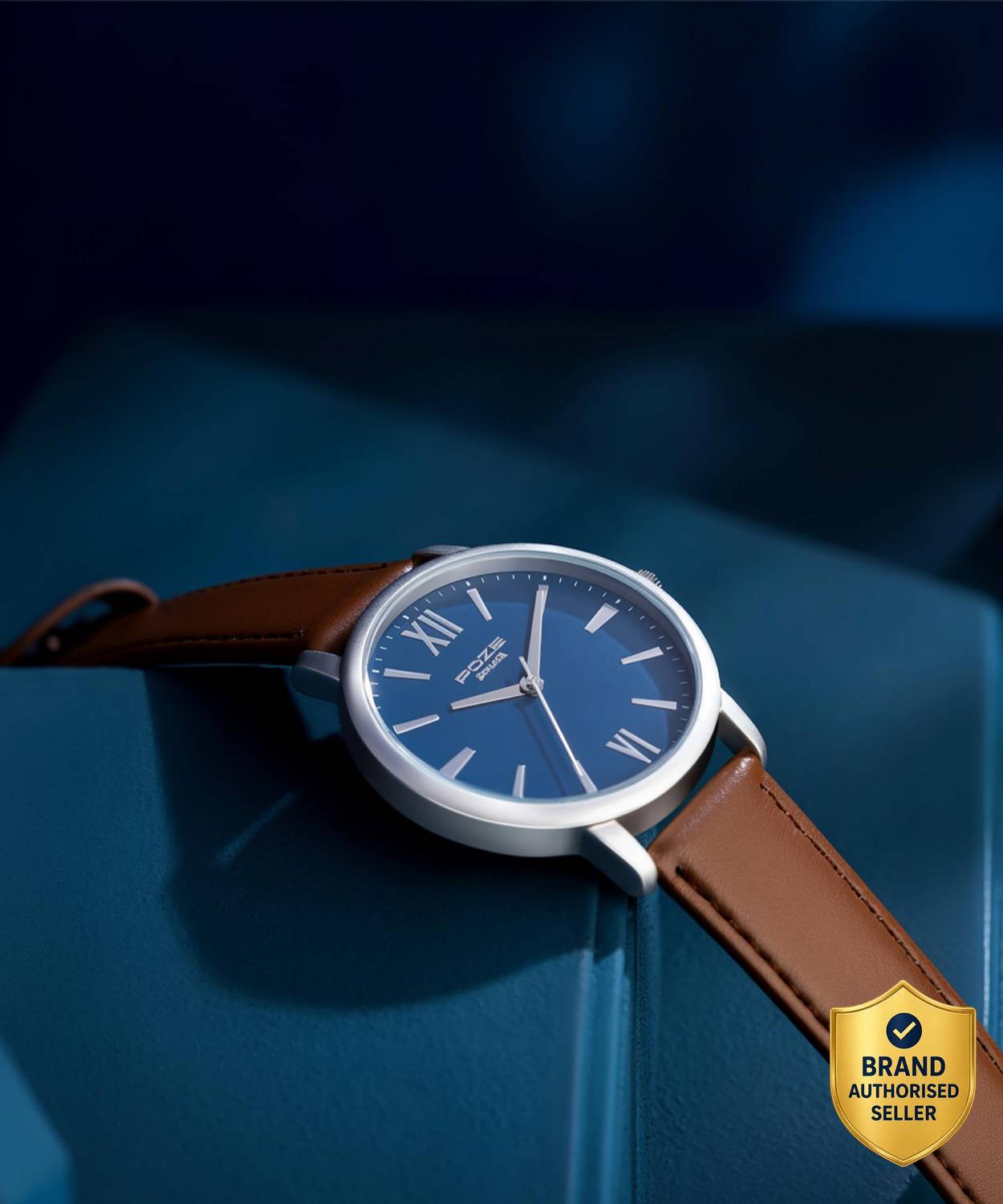 Sonata Poze Blue Dial Brown Leather Men's Watch
