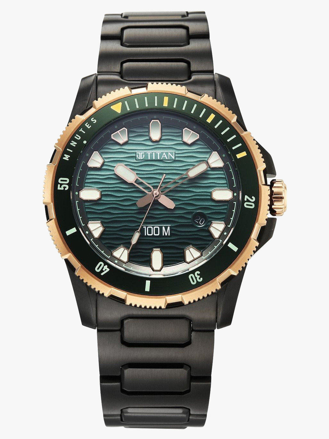 Image of Titan Titan Zero Hour Diver's 100m Titan Zero Hour Diver's 100m Blue Dial Black Stainless Steel Strap Analog Watch - For Men
