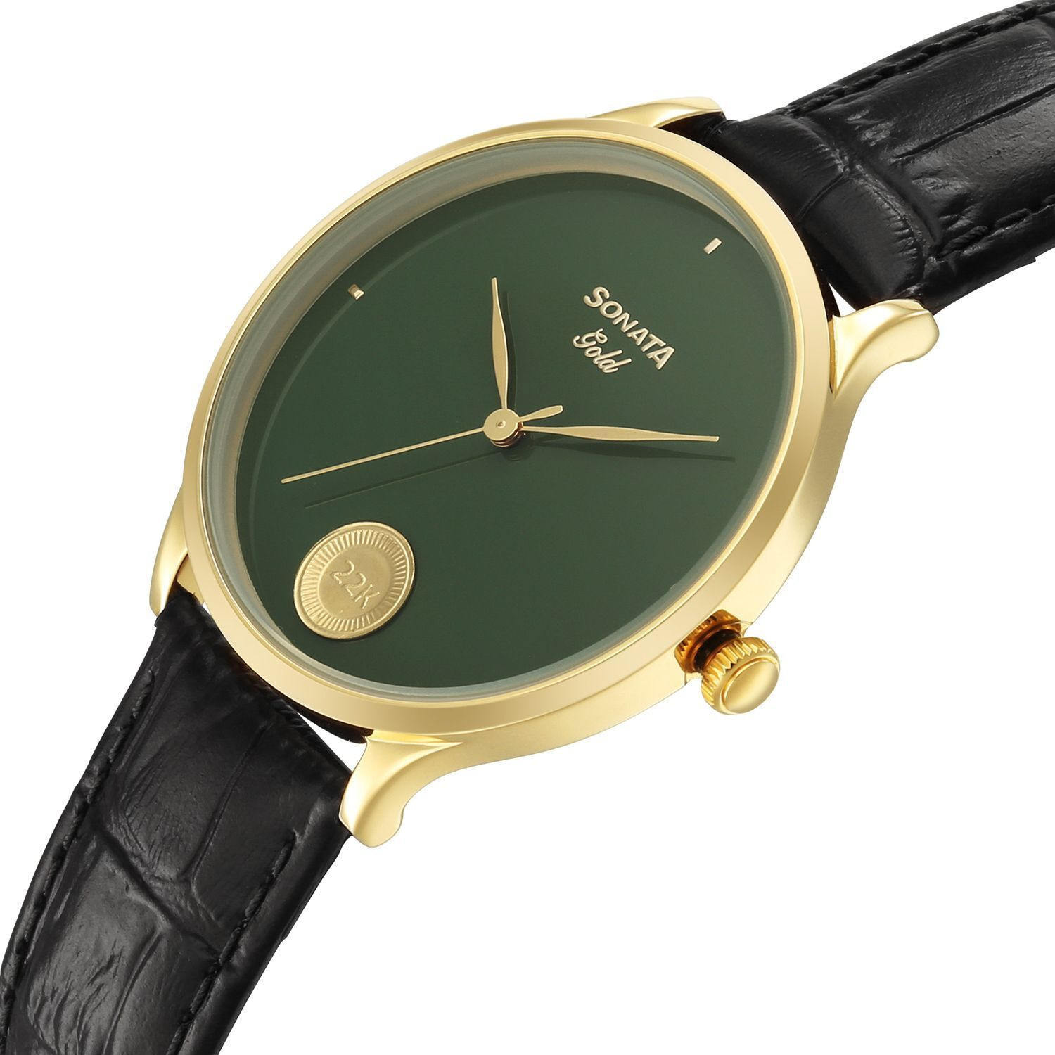 Image of SONATA Sonata - Gold AT 2026 Sonata Gold Sacred Forest GreenDial With 22 Karat Gold Coin on Dial Analog Watch - For Men