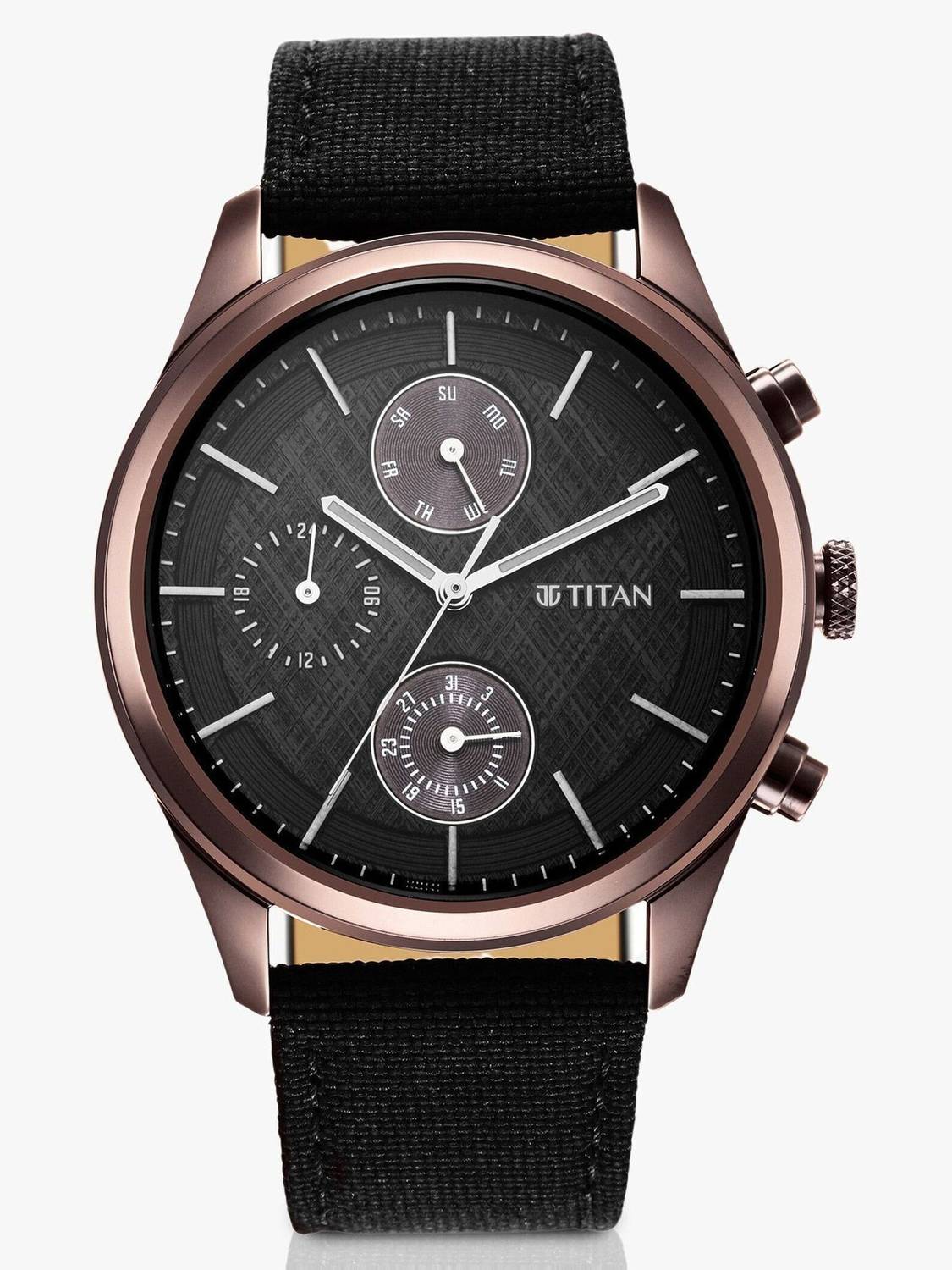 Titan Neo Splash Black Dial Black Leather Watch - Image 2