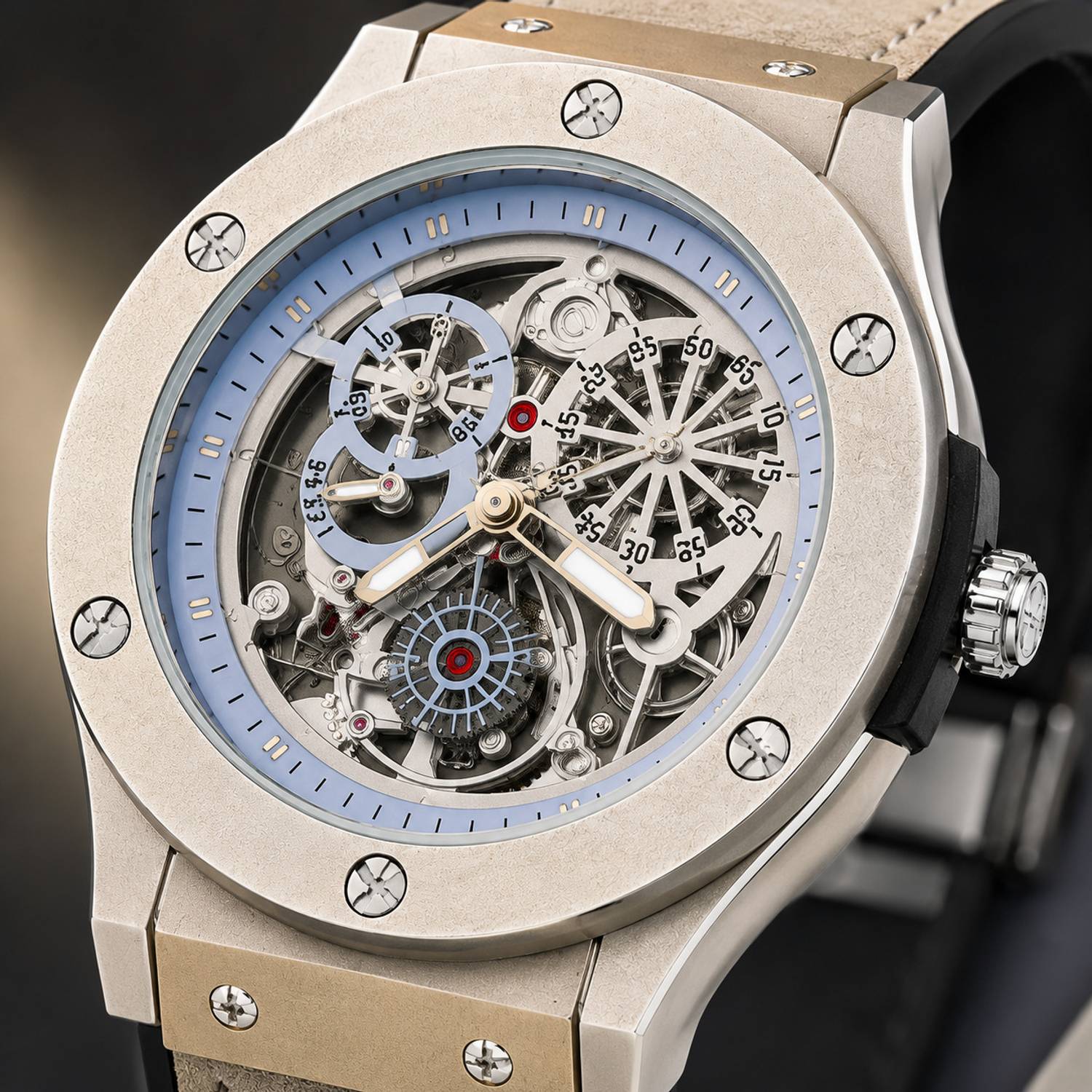 italigs Skeleton Dial Analog Watch for Men, Grey - Image 2