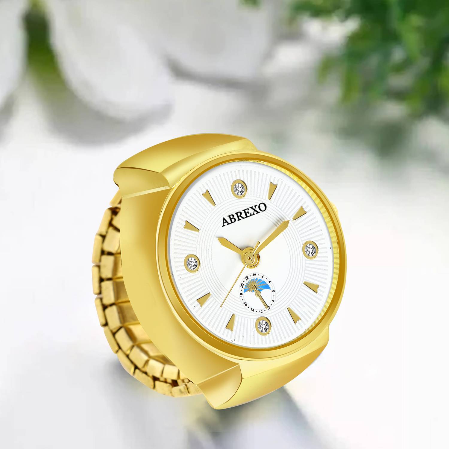 ABREXO Gold Ring Watch | Stylish & Stretchable | Finger Ring | Modern Design Analog Watch  - For Women