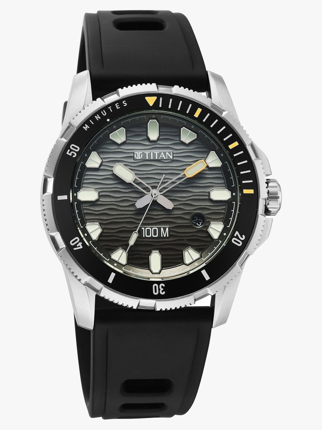 Image of Titan Titan Zero Hour Diver's 100m Titan Zero Hour Diver's 100m with Black Dial Black FKM Strap Analog Watch - For Men