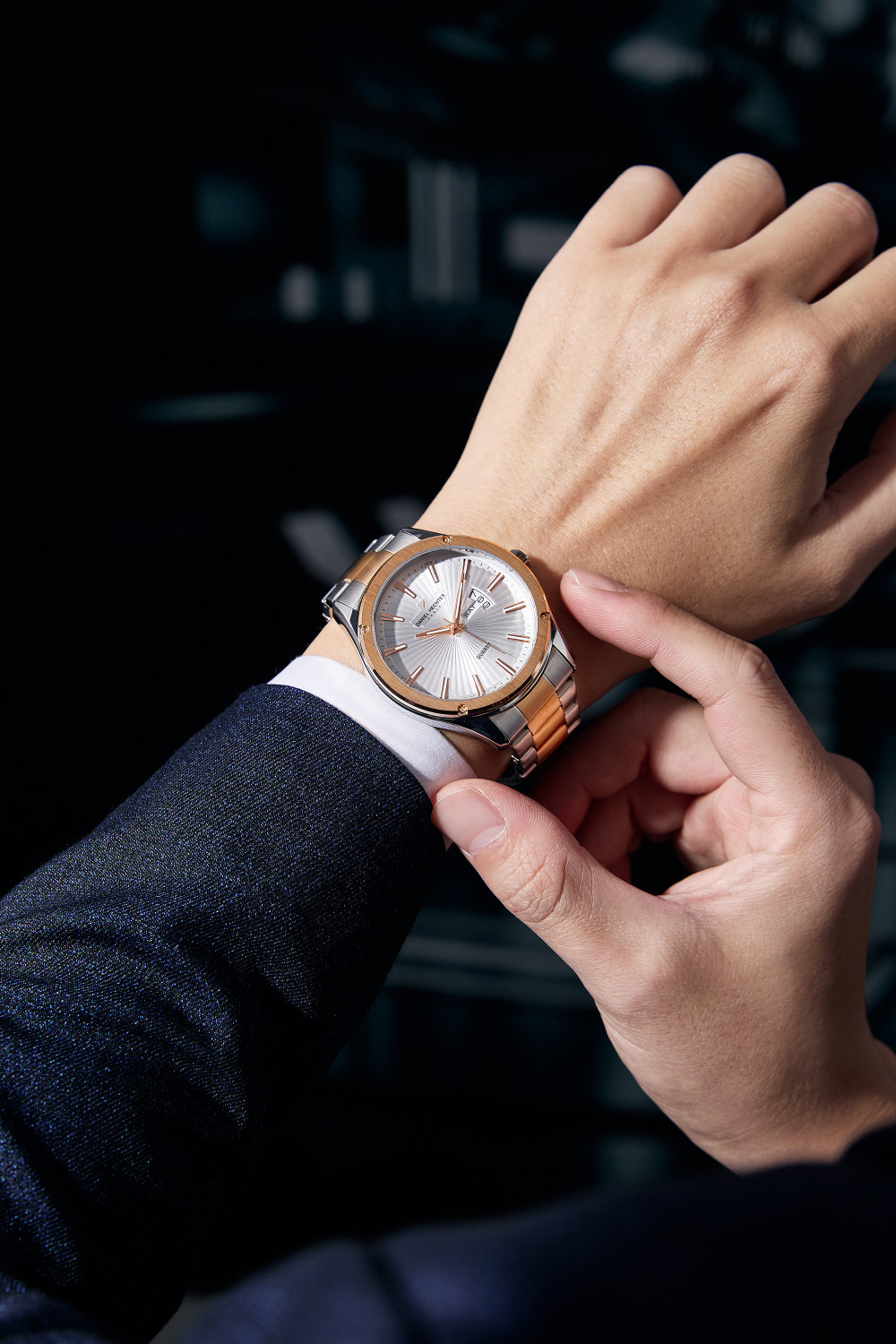 Image of DANIEL HECHTER Model DHM1014 Paris Bastille Collection Analog,Round Dial Stainless Steel Strap,Date Function Analog Watch - For Men