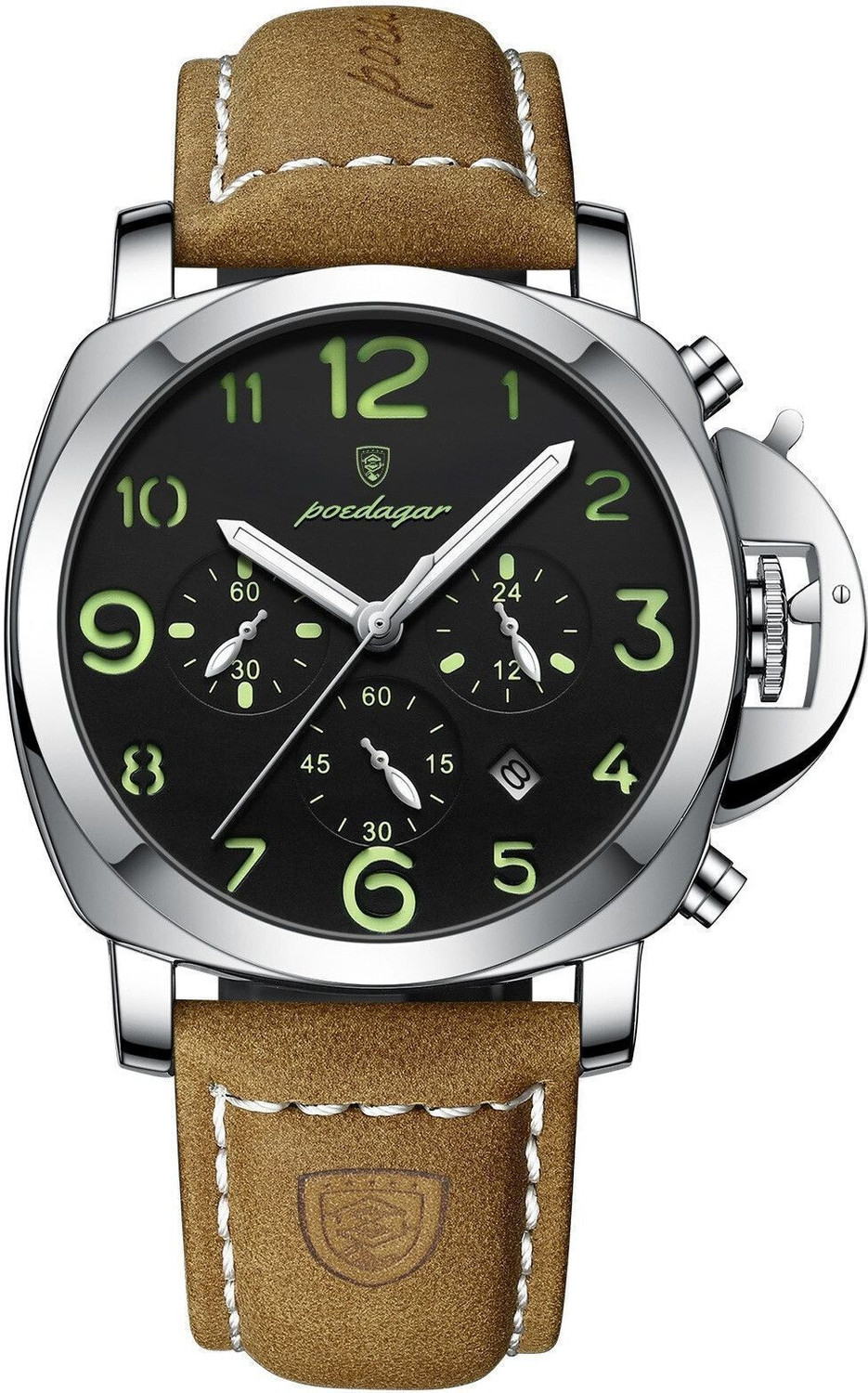 Image of OVERFLY POEDAGAR Mens Watch Analog Chronograph Luxury Brown Strap Wrist Watch For Men Analog Watch - For Men