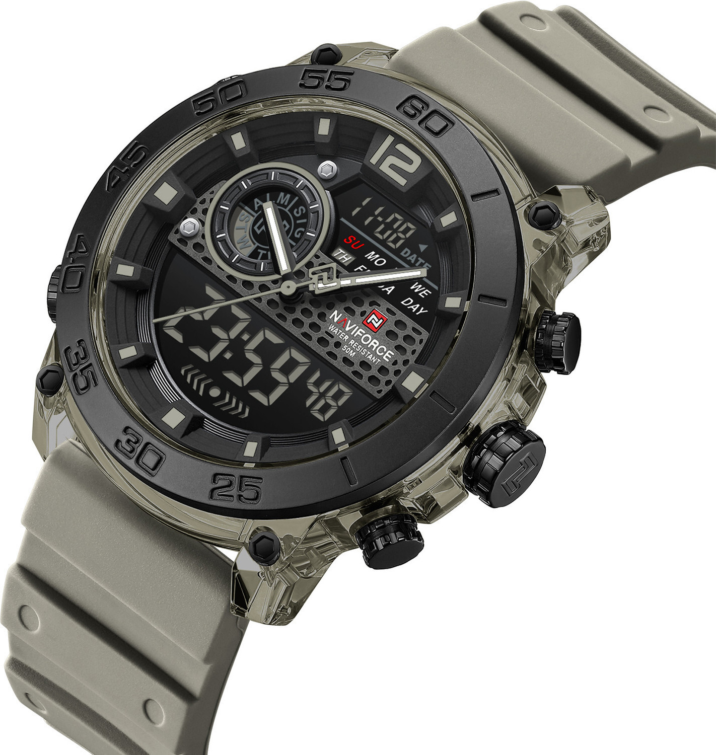 Image of NAVIFORCE Modern Functionality Dual Diplay With Deep Black Alloy Case Analog-Digital Watch - For Men NF6104GYGYGY