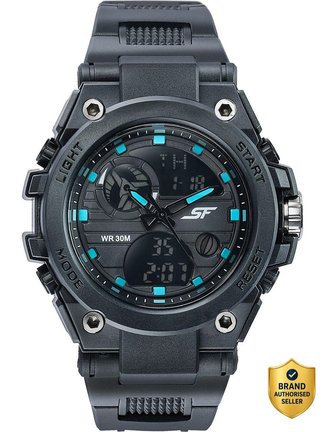 Image of SONATA SF Ignite SF Ignite Date & Day and Alarm Black Dial Black Polyether Strap Analog-Digital Watch - For Men