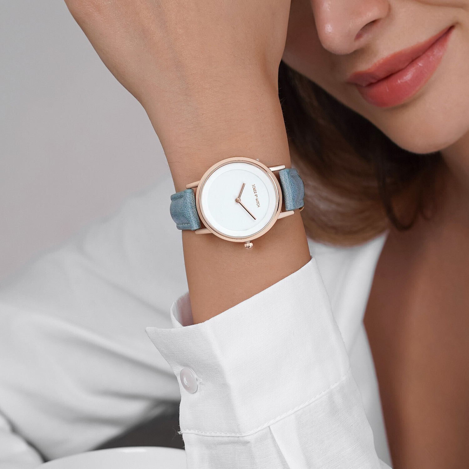 Image of Joker & Witch Amsterdam White Dial Blue Faux Leather Strap Analog Women's Watch Analog Watch - For Women