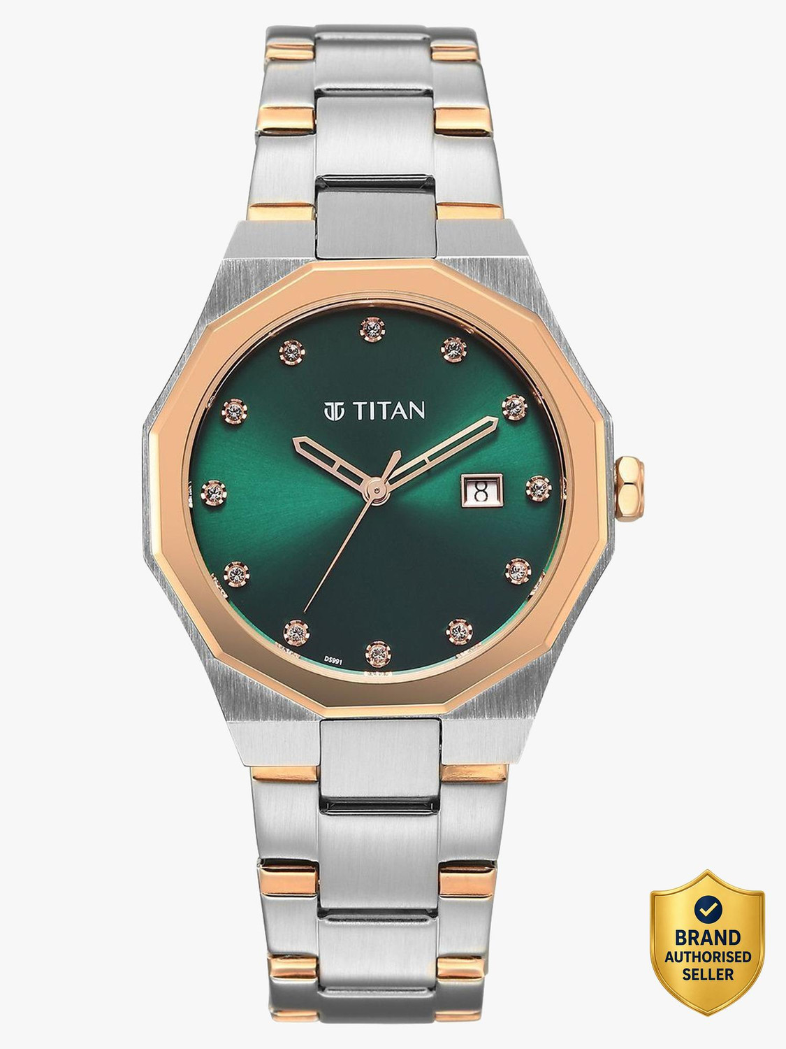 Image of Titan Radiance Radiance Quartz Green Dial Rose Gold&Silver Metal Strap Analog Watch - For Women