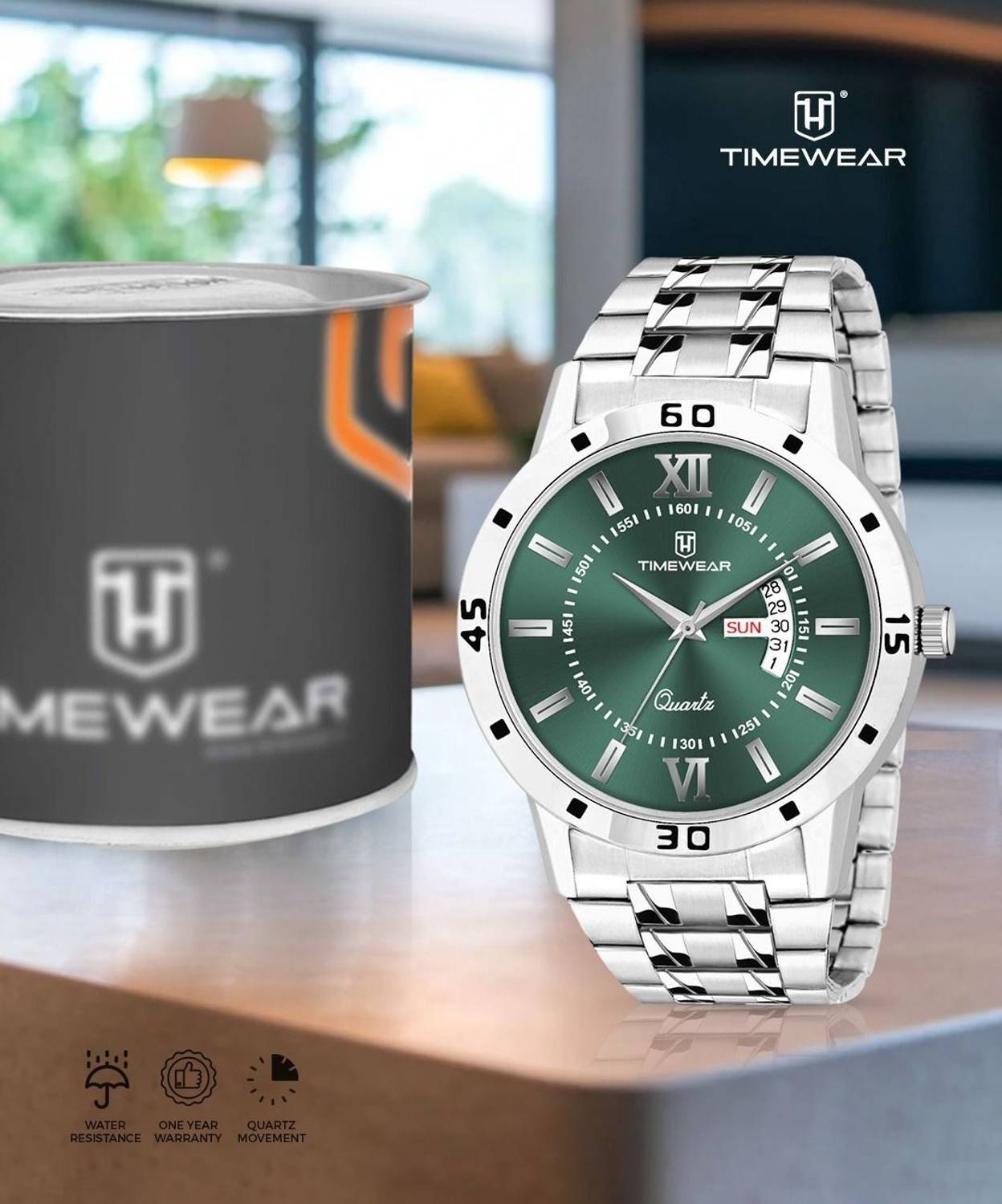 TIMEWEAR 334GDTG Green Roman Dial Watch - Image 2