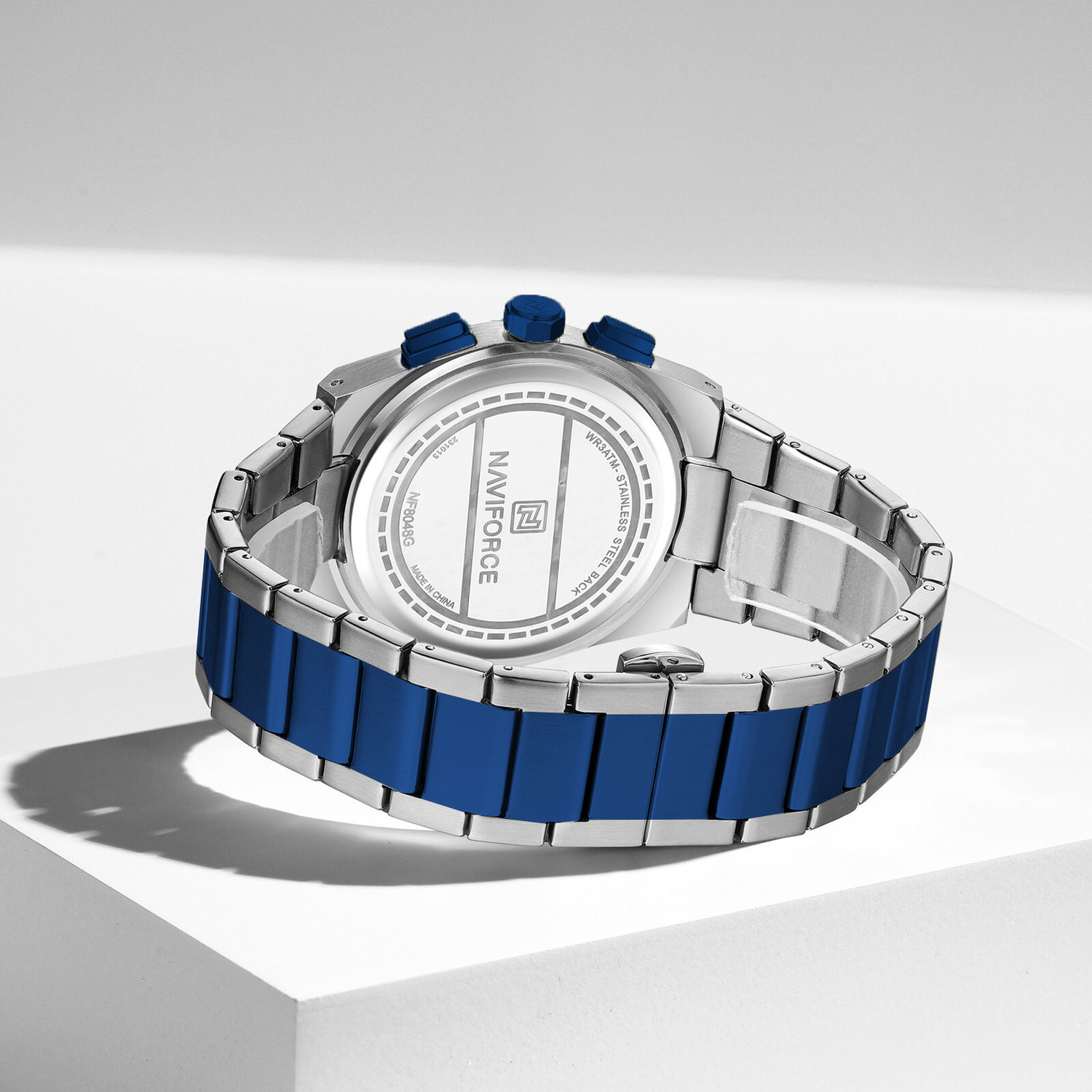 Image of NAVIFORC NF8048GSBEBE Blue and silver steel strap with working chronograph Analog Watch - For Men