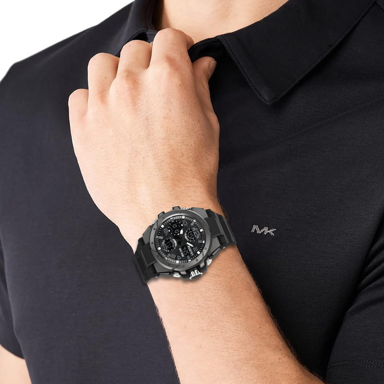 Image of RUSTET 2145 50m Waterproof Dual-Time Multifunctions 12H / 24H Format Analog-Digital Watch - For Men