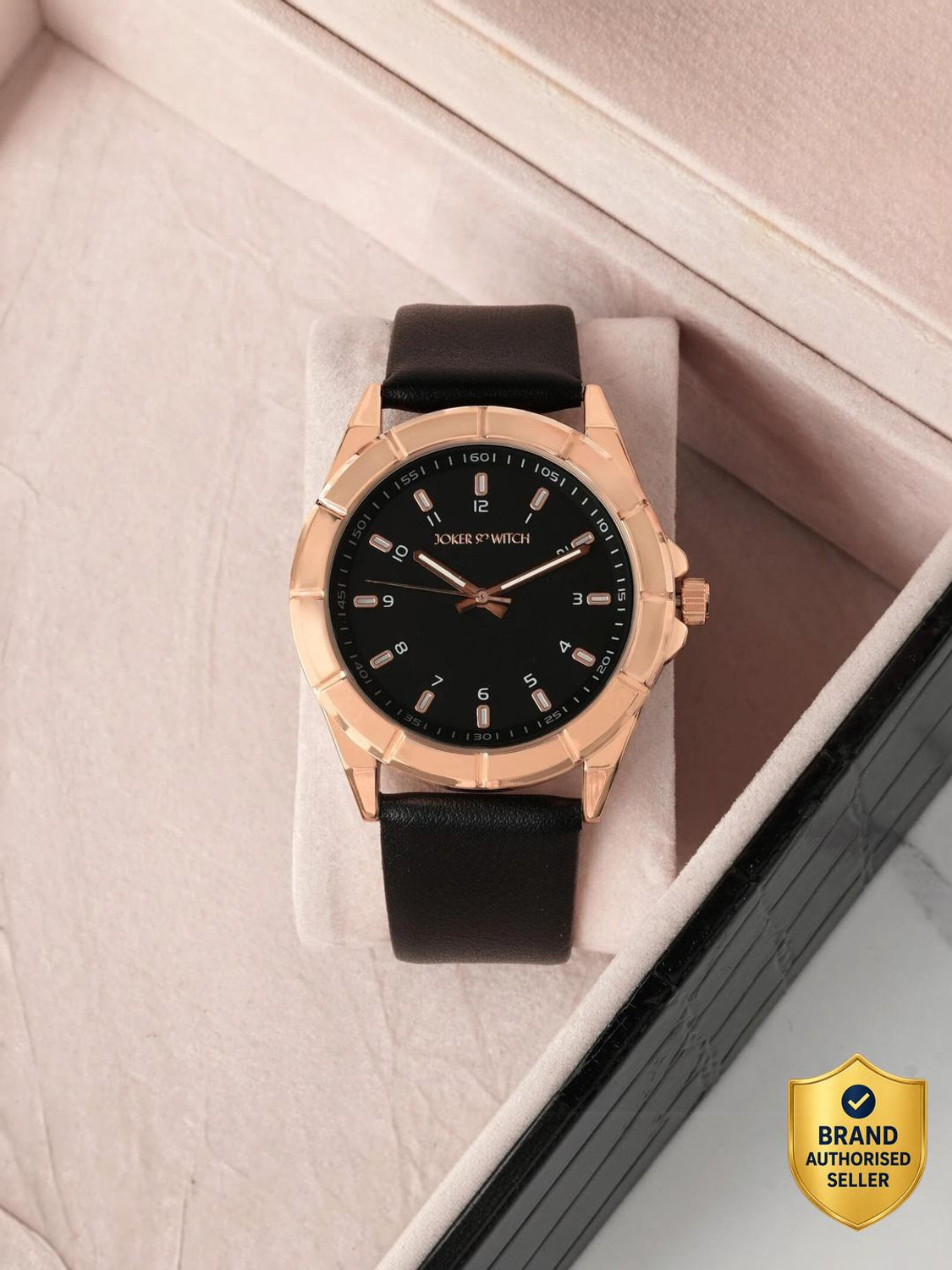 Image of Joker & Witch Zonda Rosegold Black Leather Strap Watch Analog Watch - For Men