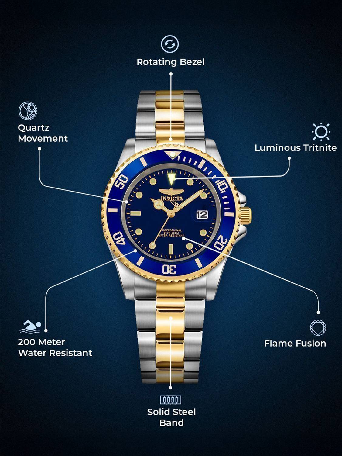 INVICTA 26972 Pro Diver Quartz Blue Dial Analog Watch - For Men