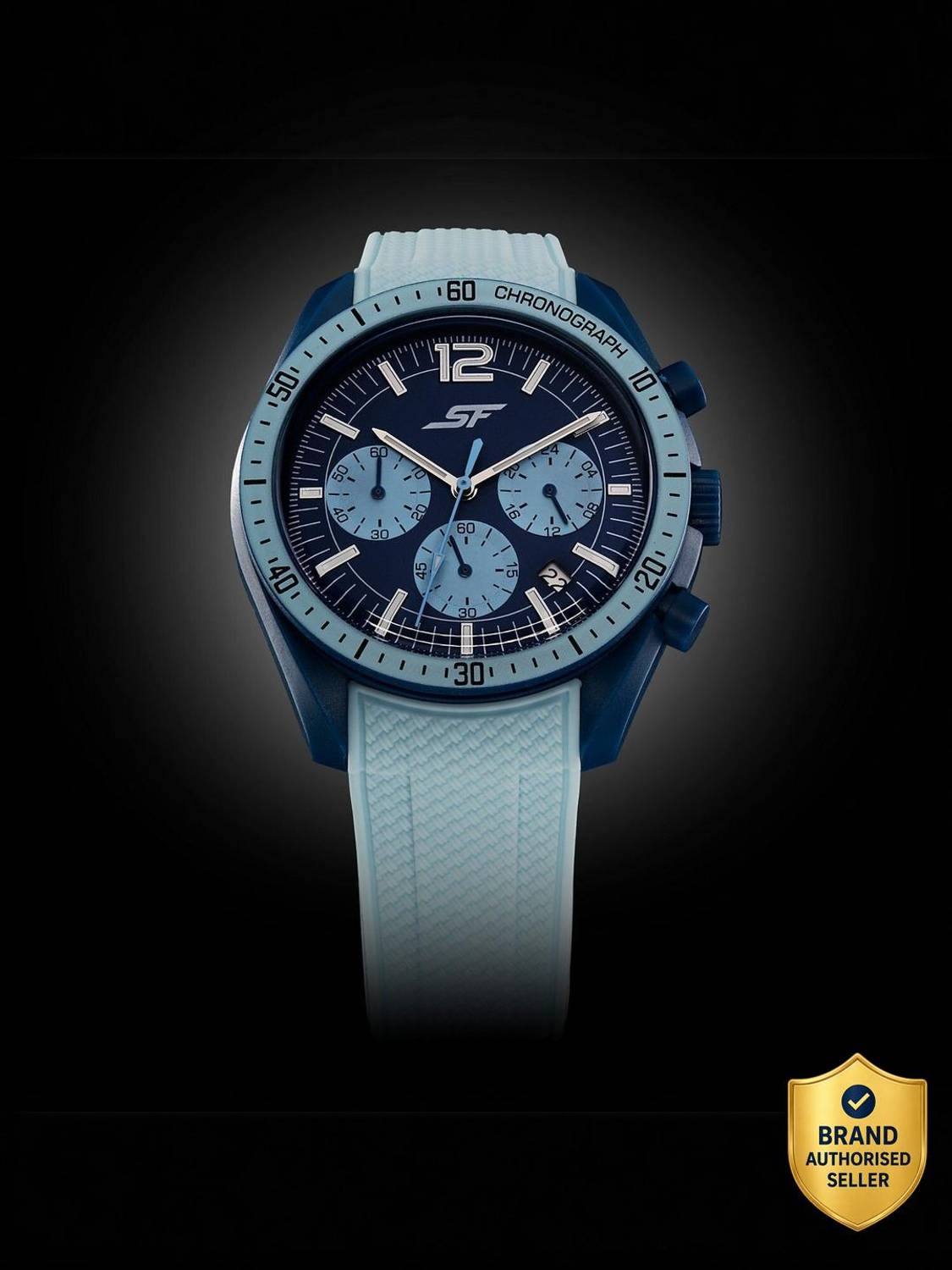 SONATA SF Genesis Quartz Chronograph Watch Blue Dial Lt Blue Strap