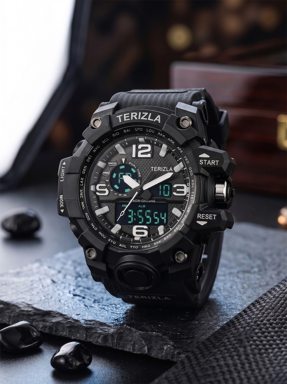 Image of TERIZLA Sport Analog Digital Dual Time Multifunction Mud Resistance Watch Analog-Digital Watch - For Men Rugged Military Wristwatch with Chronograph, Alarm, and Luminous Display