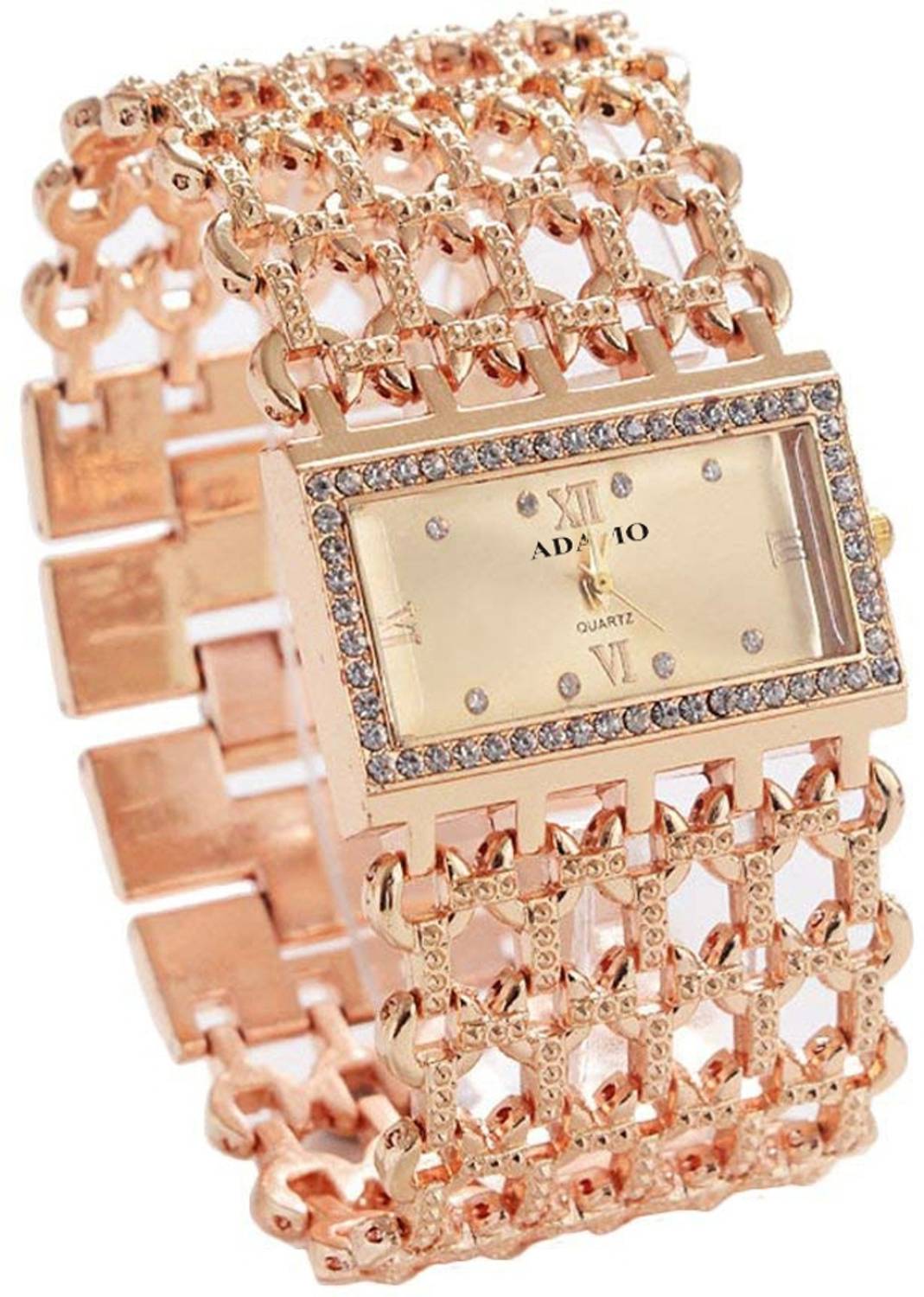 ADAMO 862KKM21 18K Gold Plated Bracelet Designer Scratch Resistant Rose-gold Dial Rectangle Shaped with Stainless Steel Chain Premium Analog Watch - For Women
