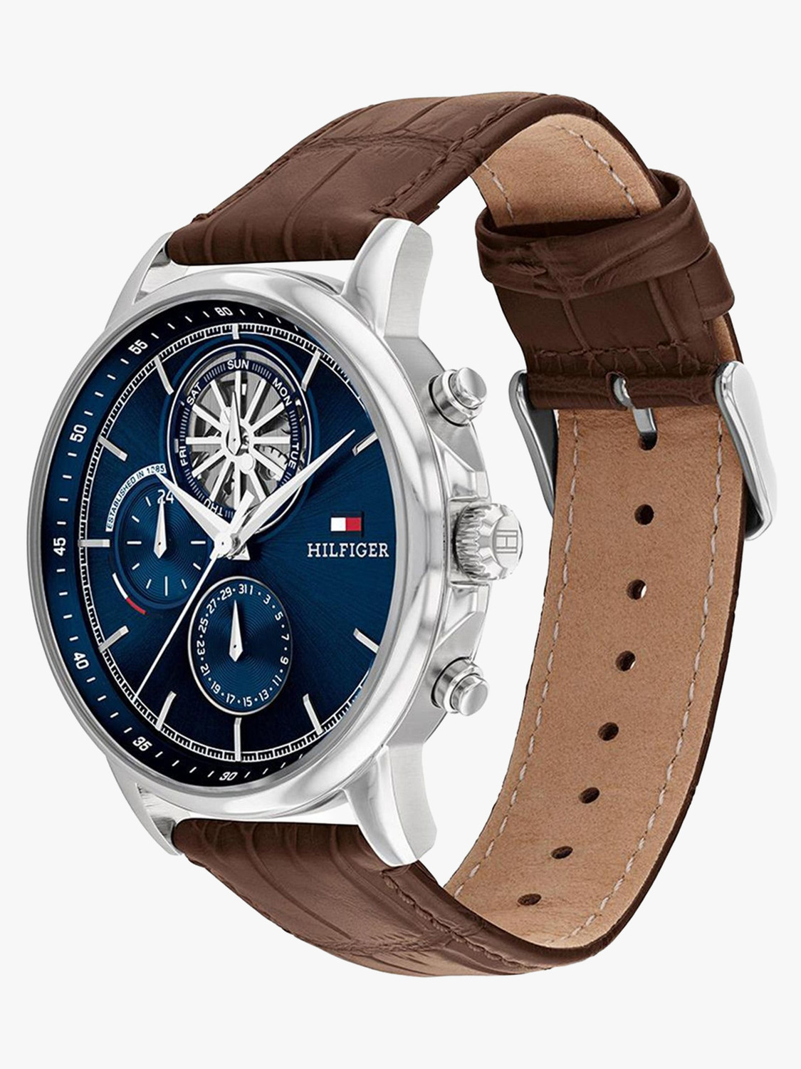 Image of TOMMY HILFIGER Blue Round Dial Leather Watch For Men Analog Watch - For Men