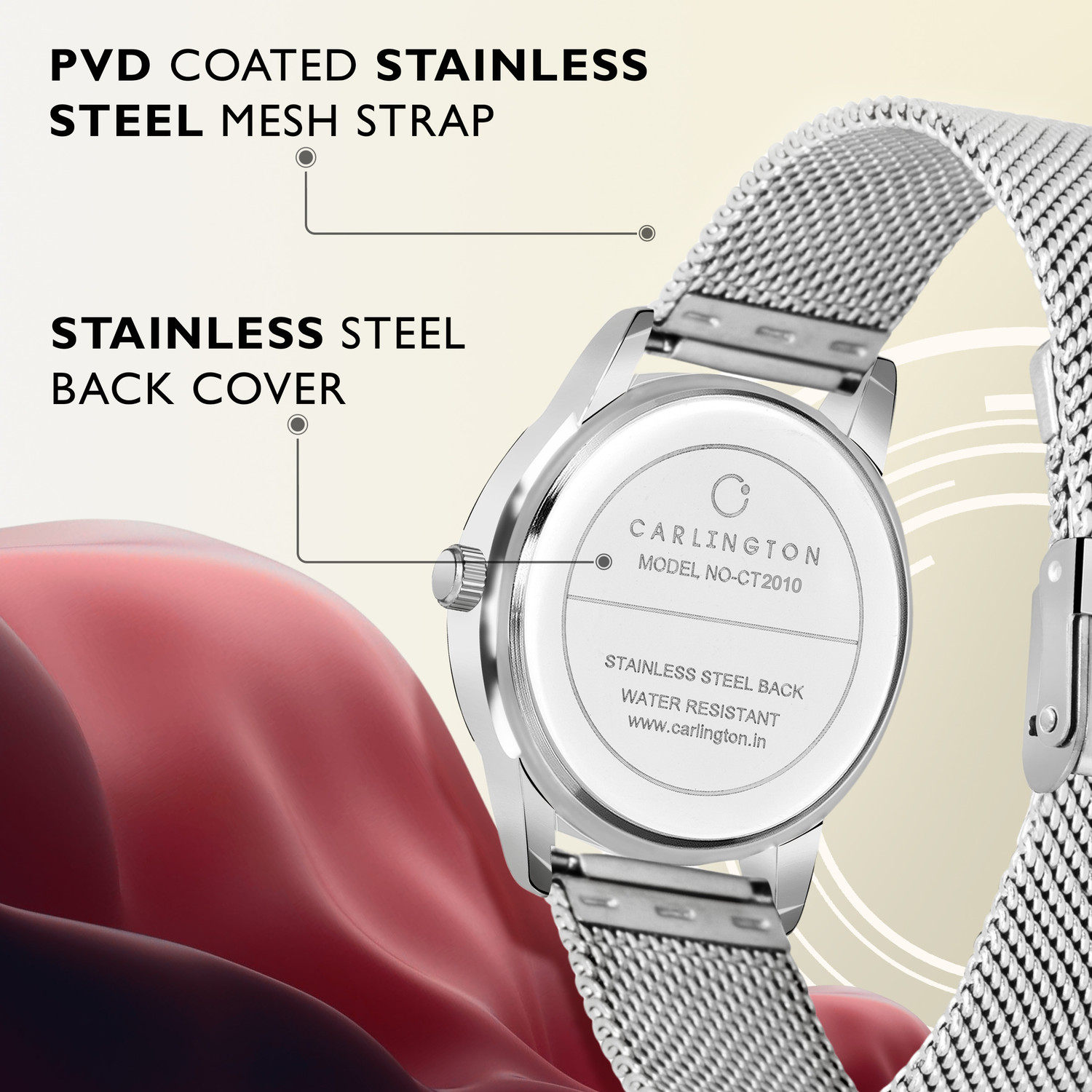 Image of Carlington CT2010 Carlington Elite Ladies With Self Adjustable Mesh Strap And Water Resistant Analog Watch - For Women