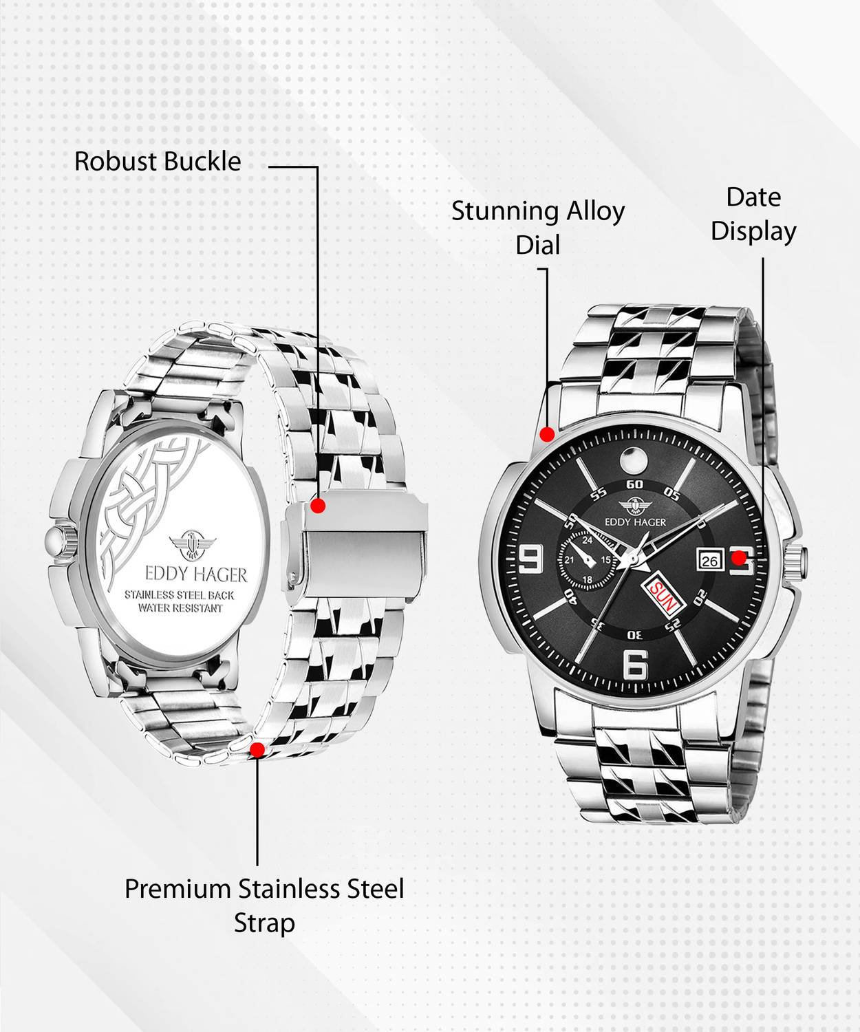 EDDY HAGER 226 Black Analog Watch - Men - Image 4