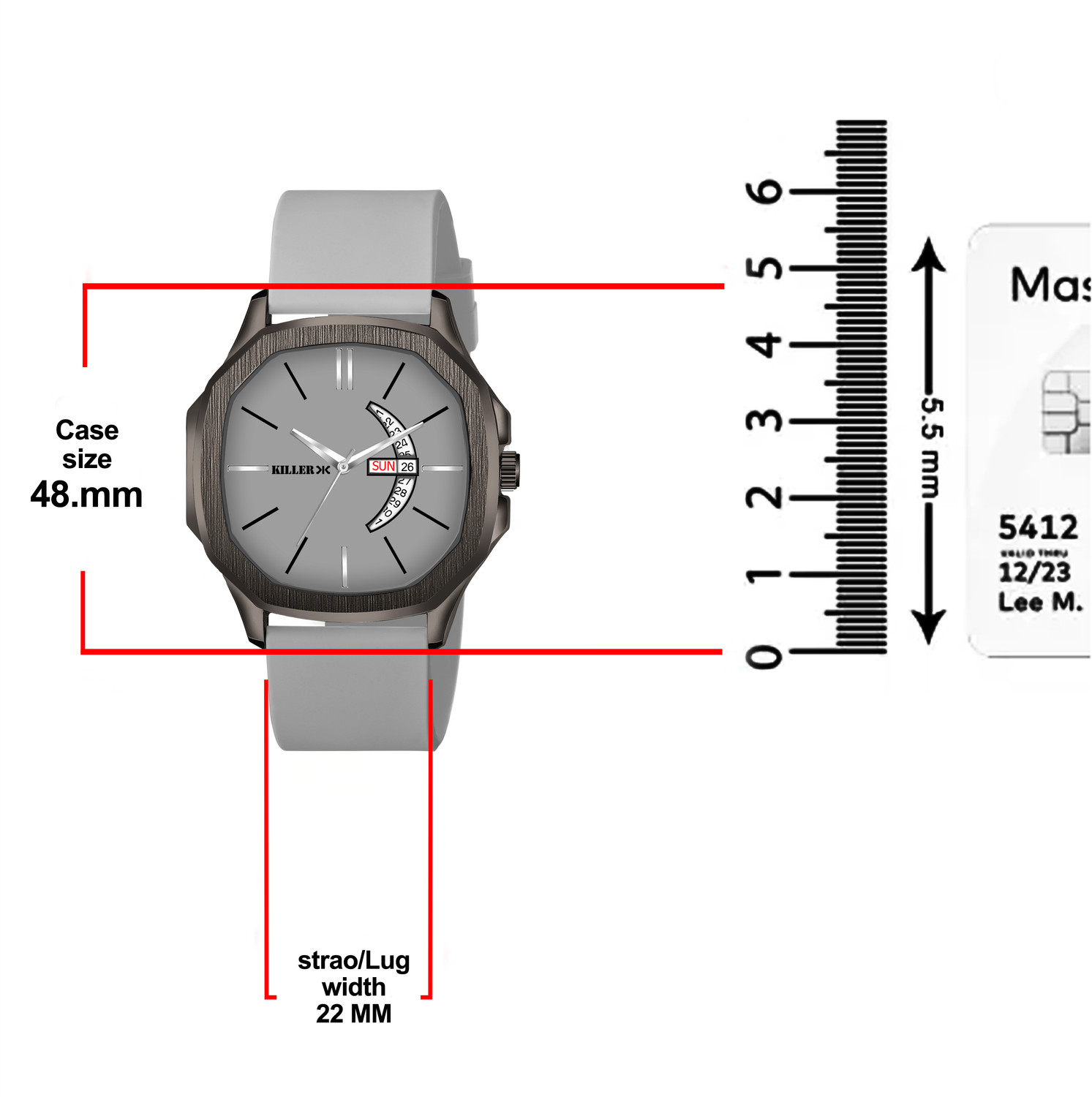 Image of KILLER Hexa Gun Metal Series | Smart Watch Strap | 3D Glass | Smart Clip | Day & Date Hexa Gun Metal Series | Smart Watch Strap | 3D Glass | Smart Clip | Day & Date Analog Watch - For Men