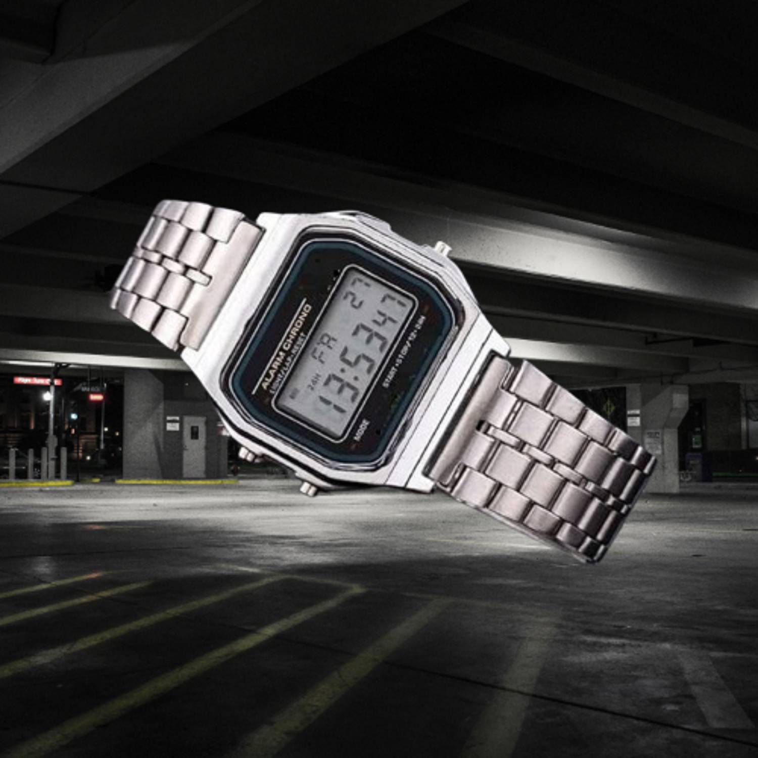 MAALAXMITRADRES Digital Silver Square Dial Watch - Image 1